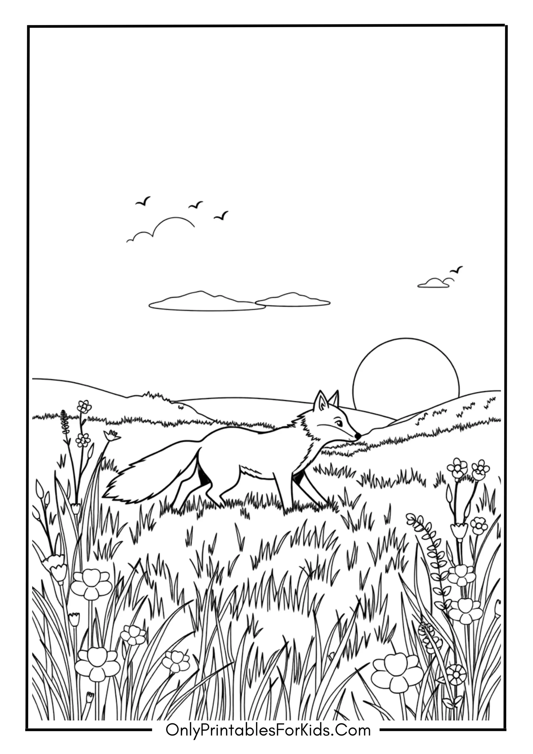 Fox Exploring a Meadow at Daybreak