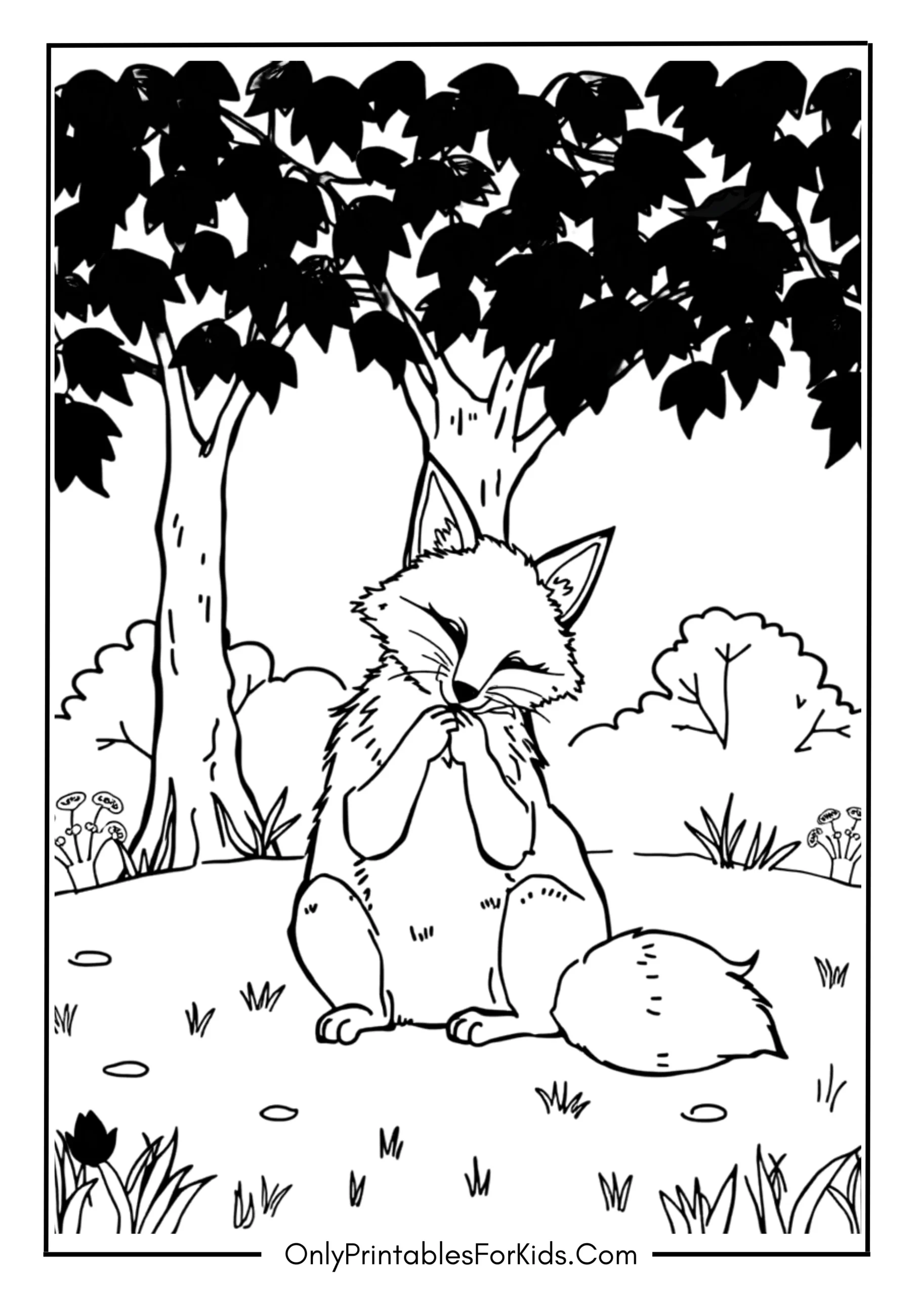 Fox Grooming Itself Under Autumn Trees