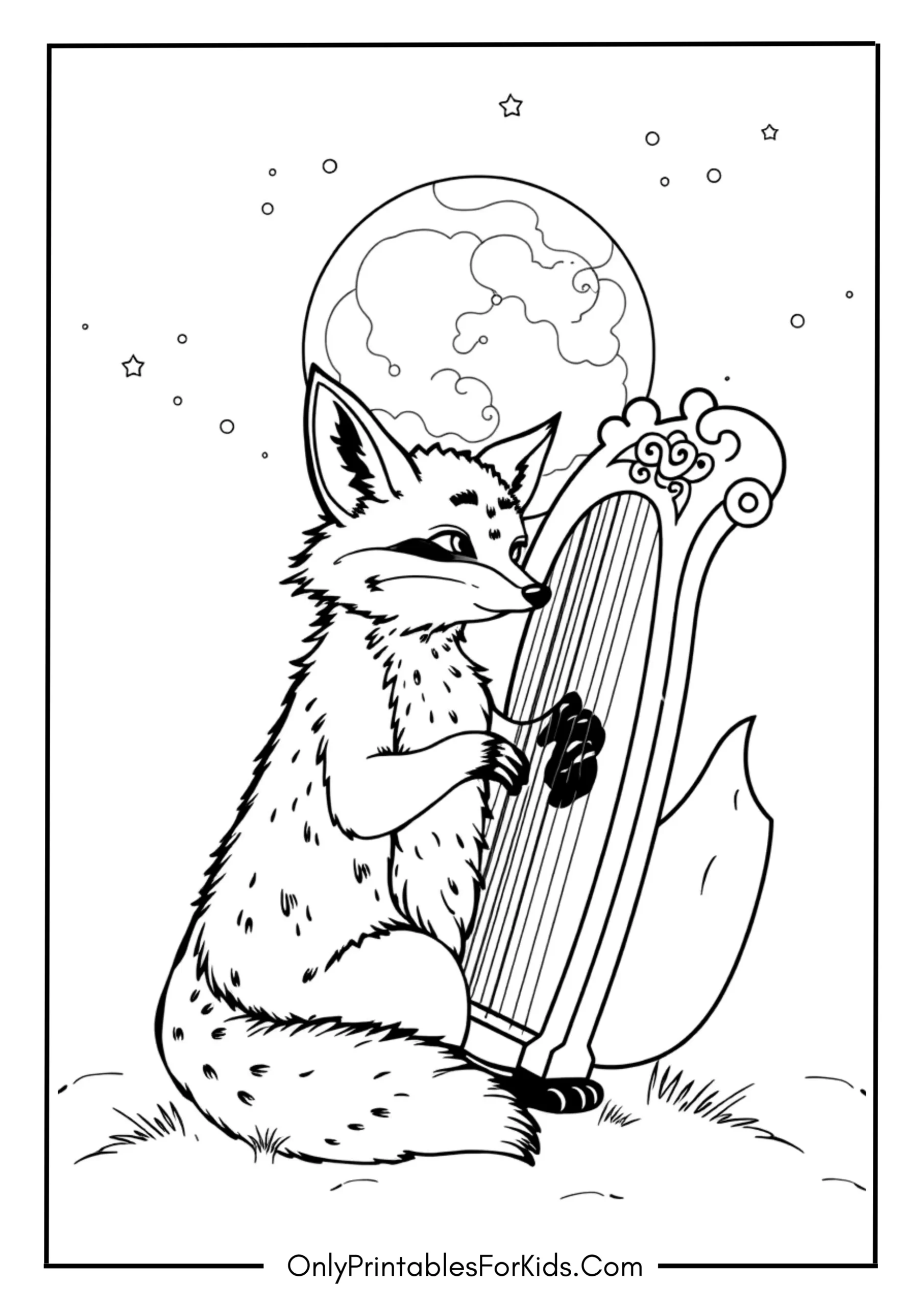 Fox Playing a Luminous Moon Harp
