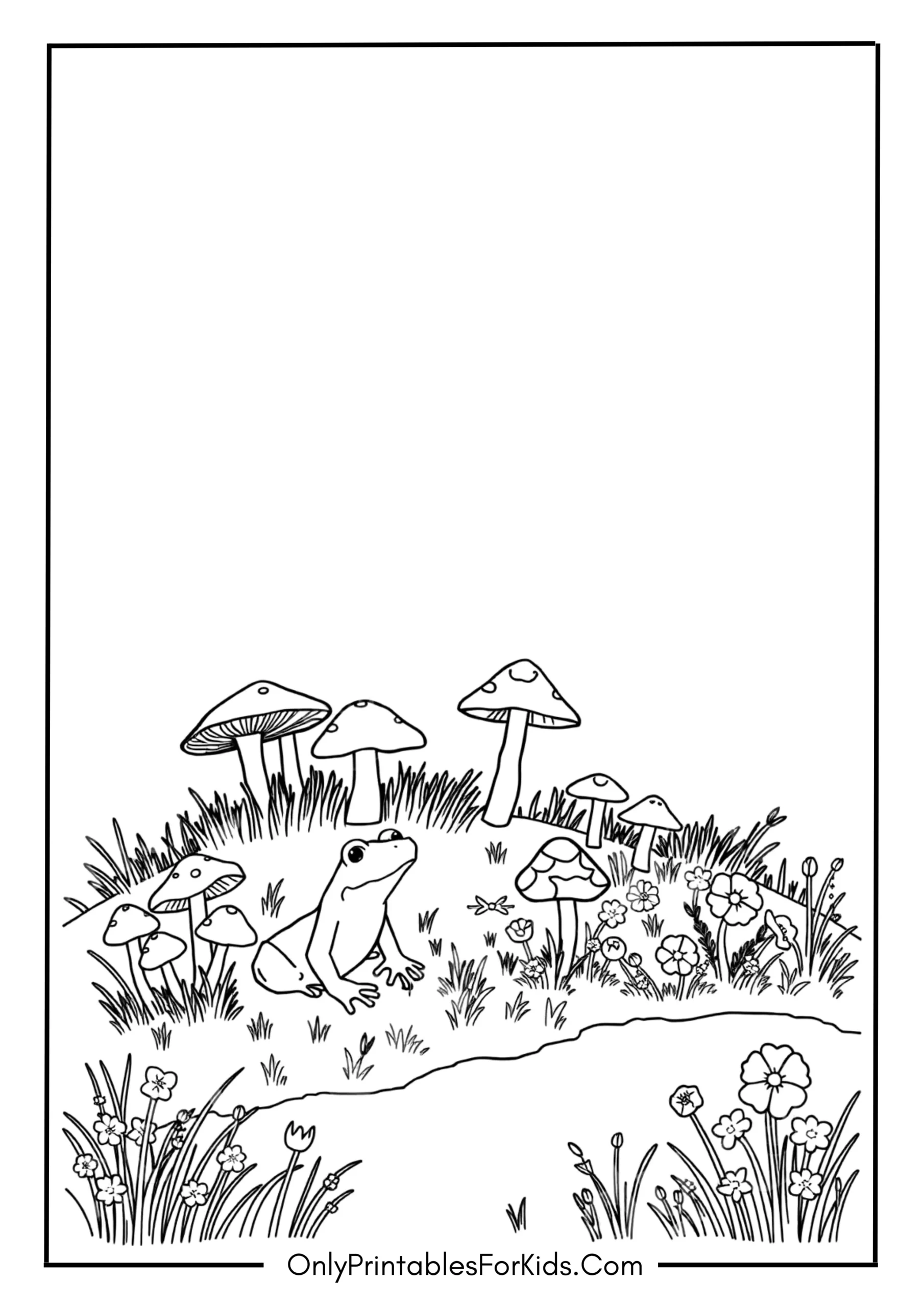 Frog and Mushroom Coloring Page
