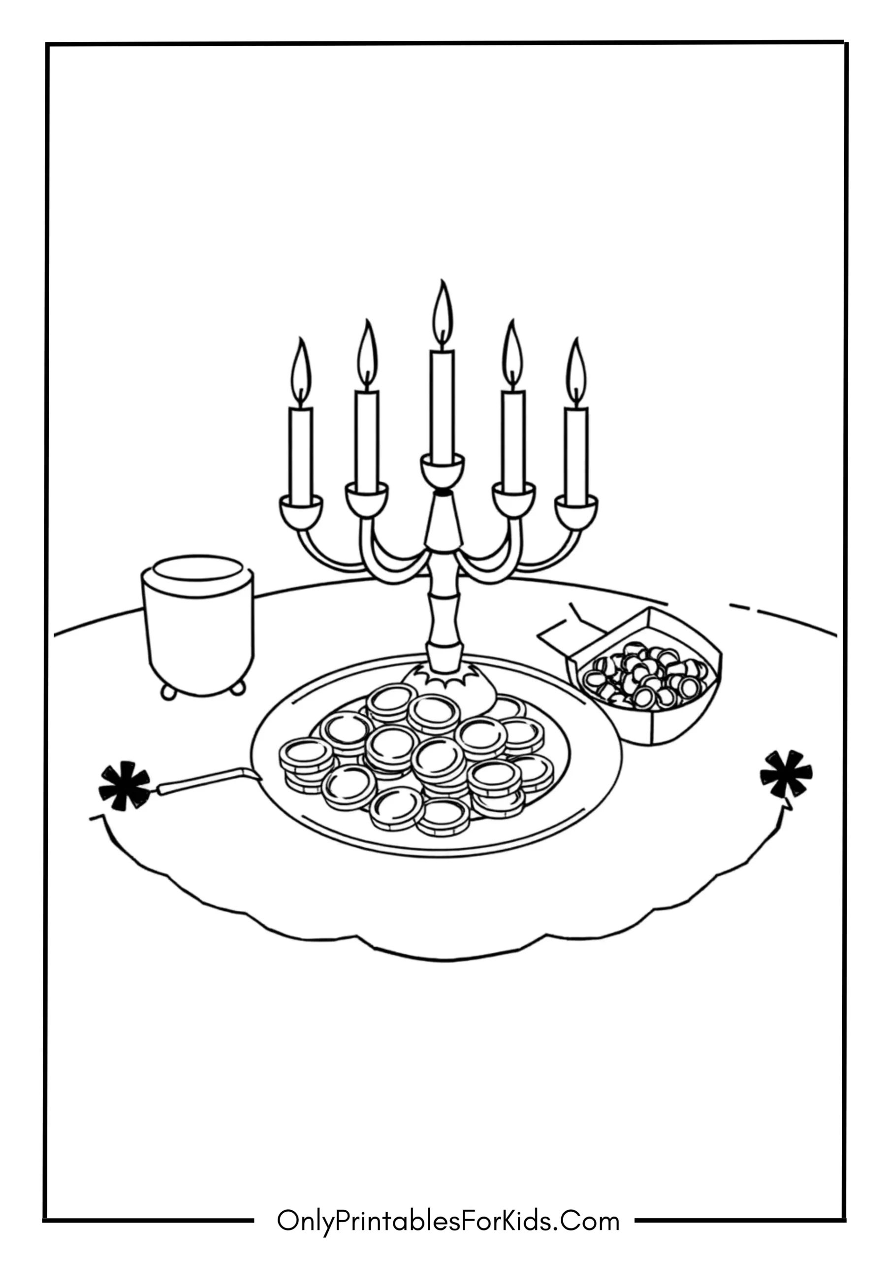 Hanukkah Table with Gelt and Snacks