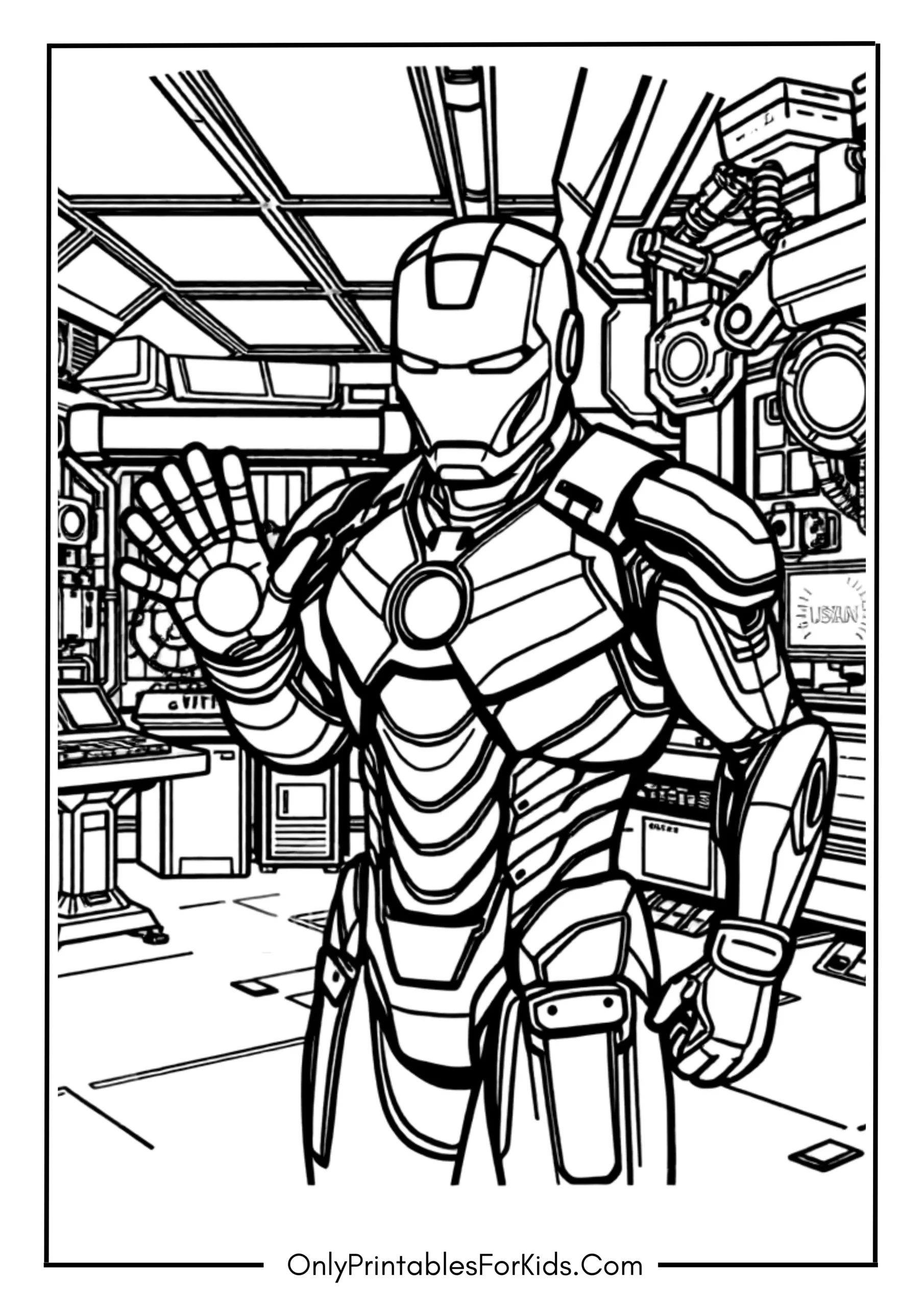 Iron Man in the Stark Industries Engineering Lab