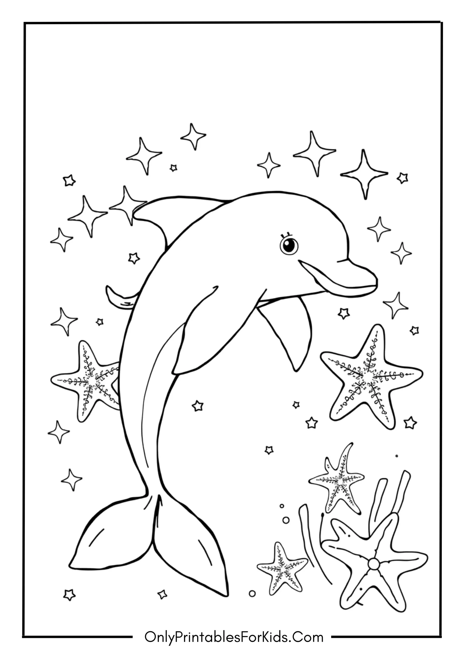 Mermaid Dolphin Surrounded by Glittering Starfish
