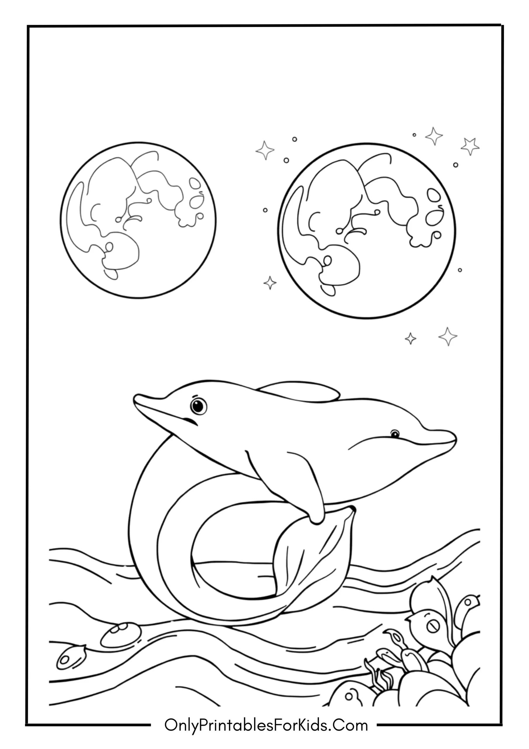 Mermaid Dolphin Swimming Under a Full Moon