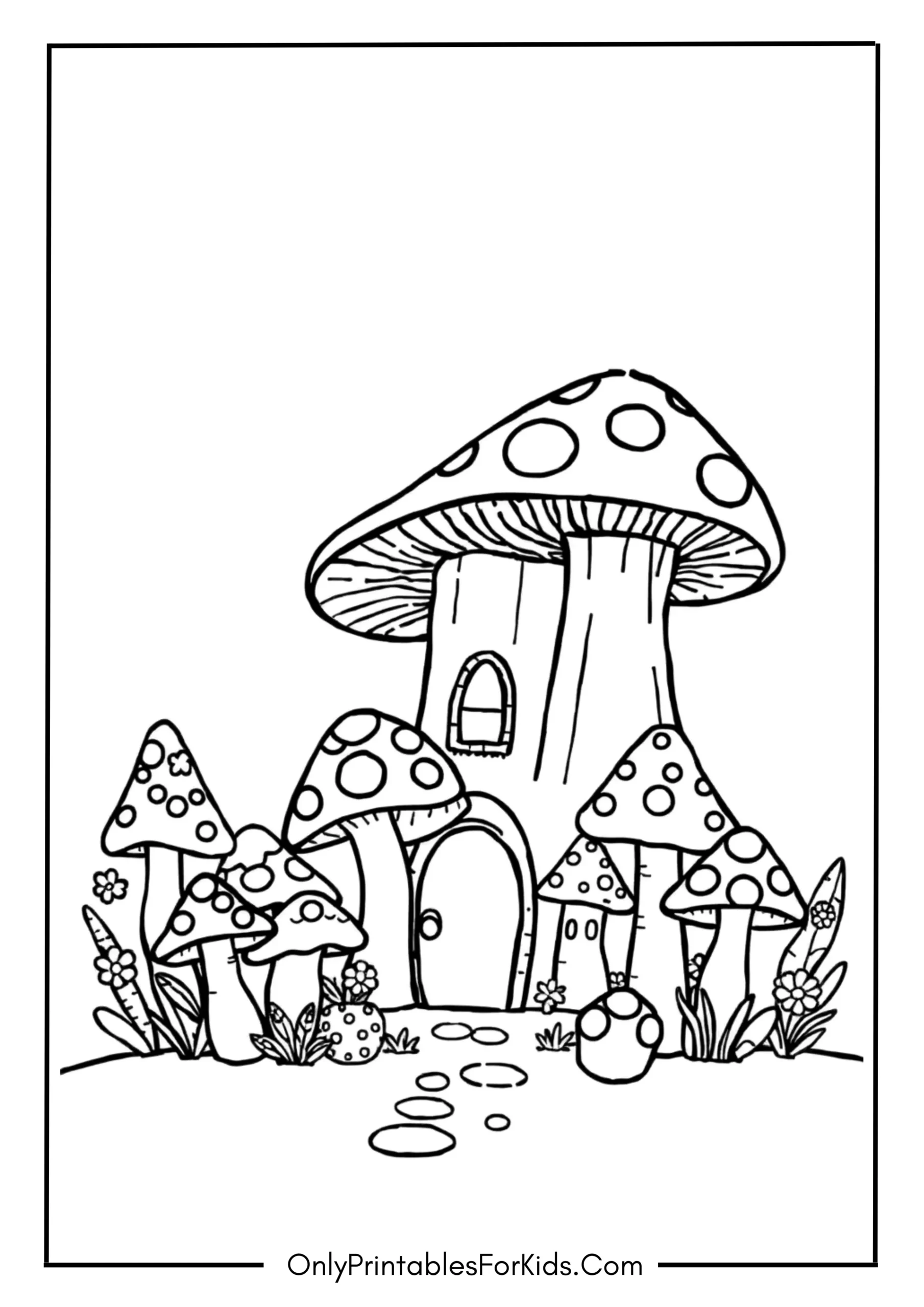 Mushroom Village Coloring Page