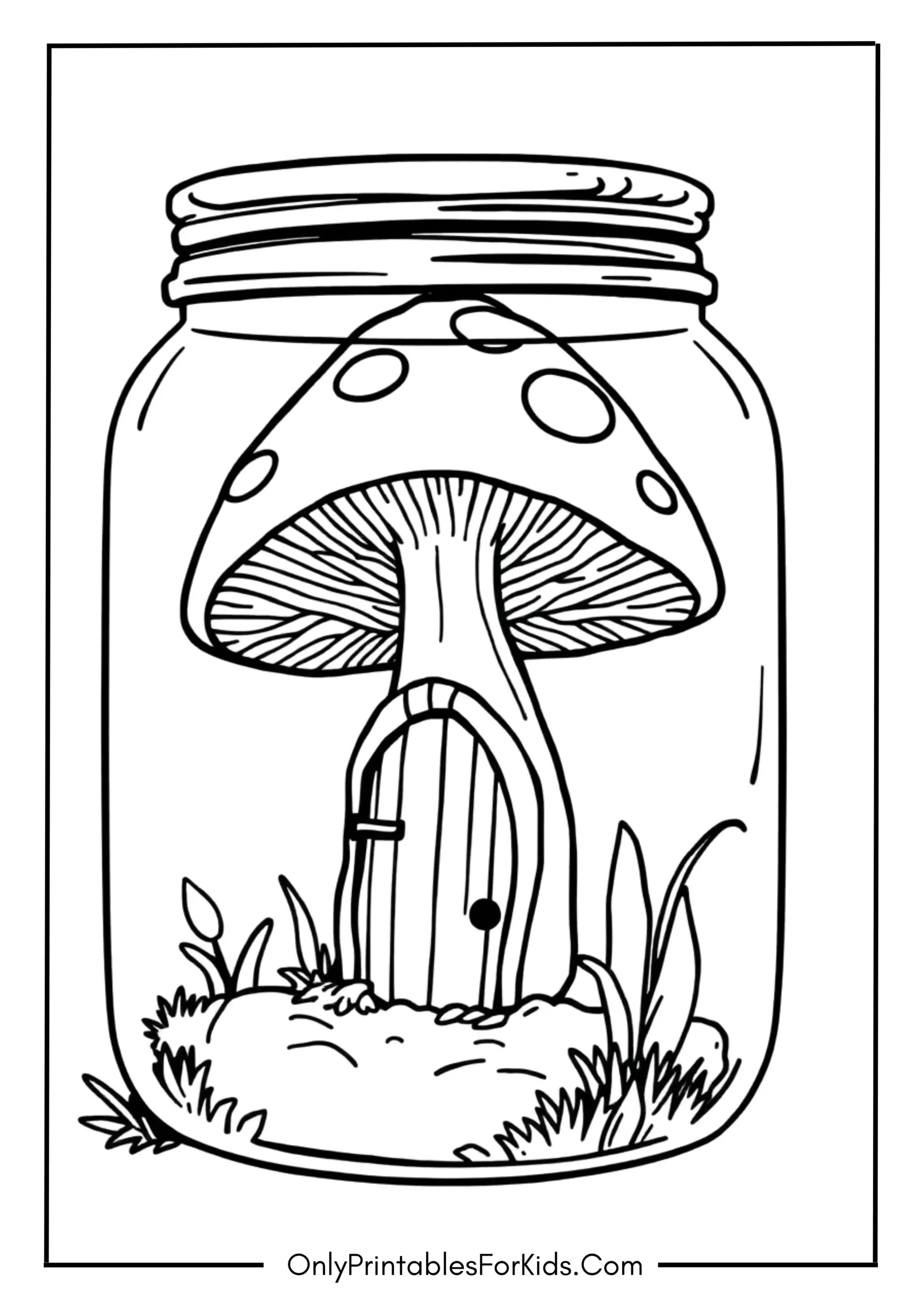 Mushrooms in a Jar Coloring Page