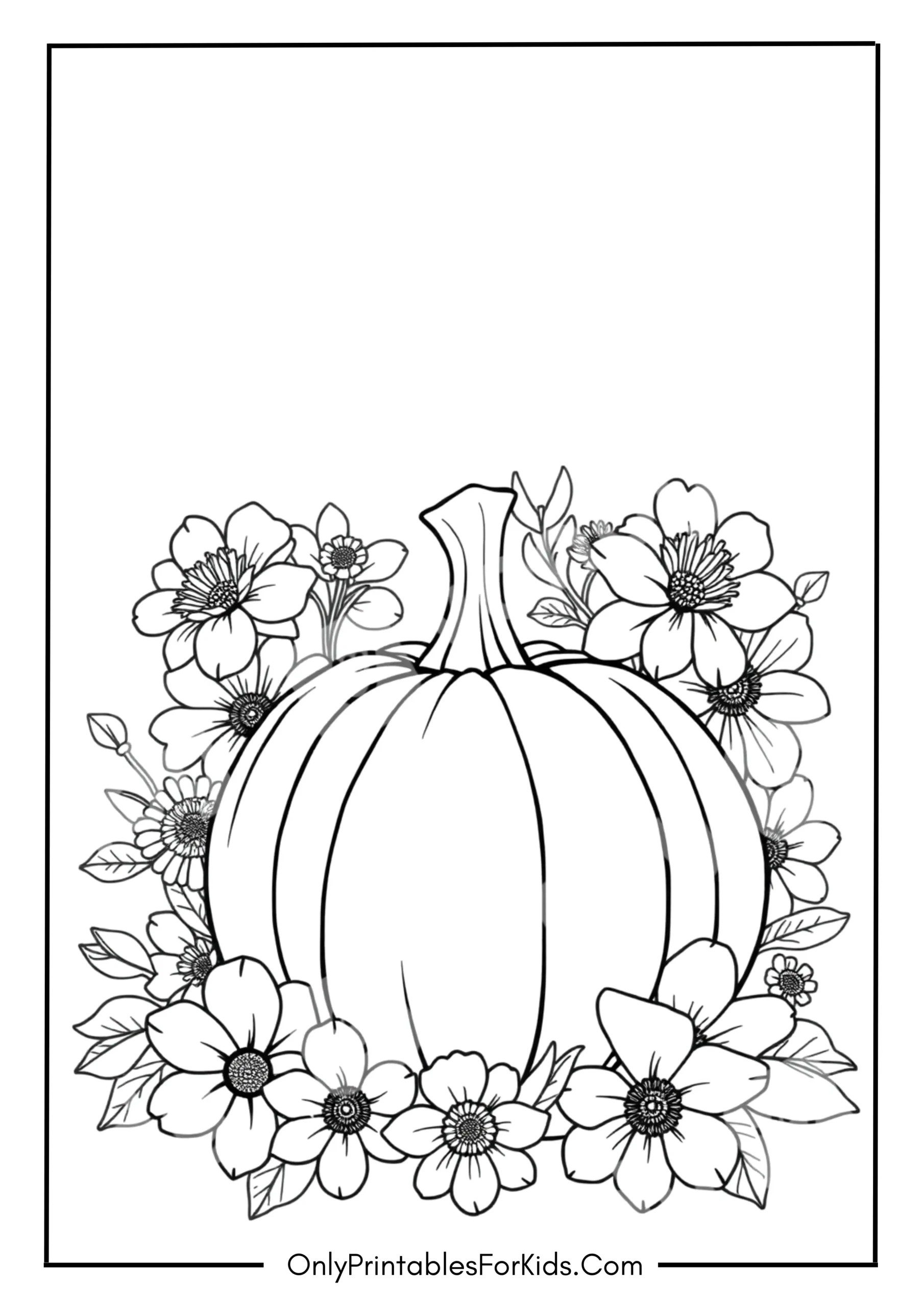 Pumpkin with Flowers Coloring Page