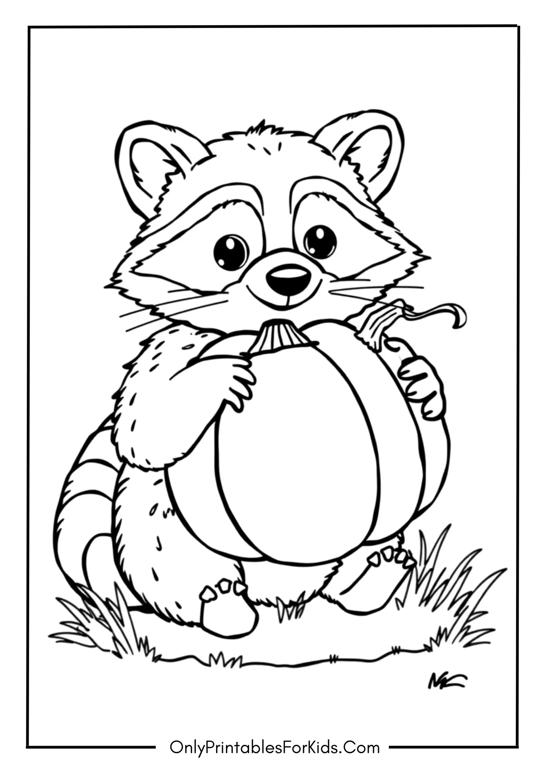 Raccoon Holding Pumpkin