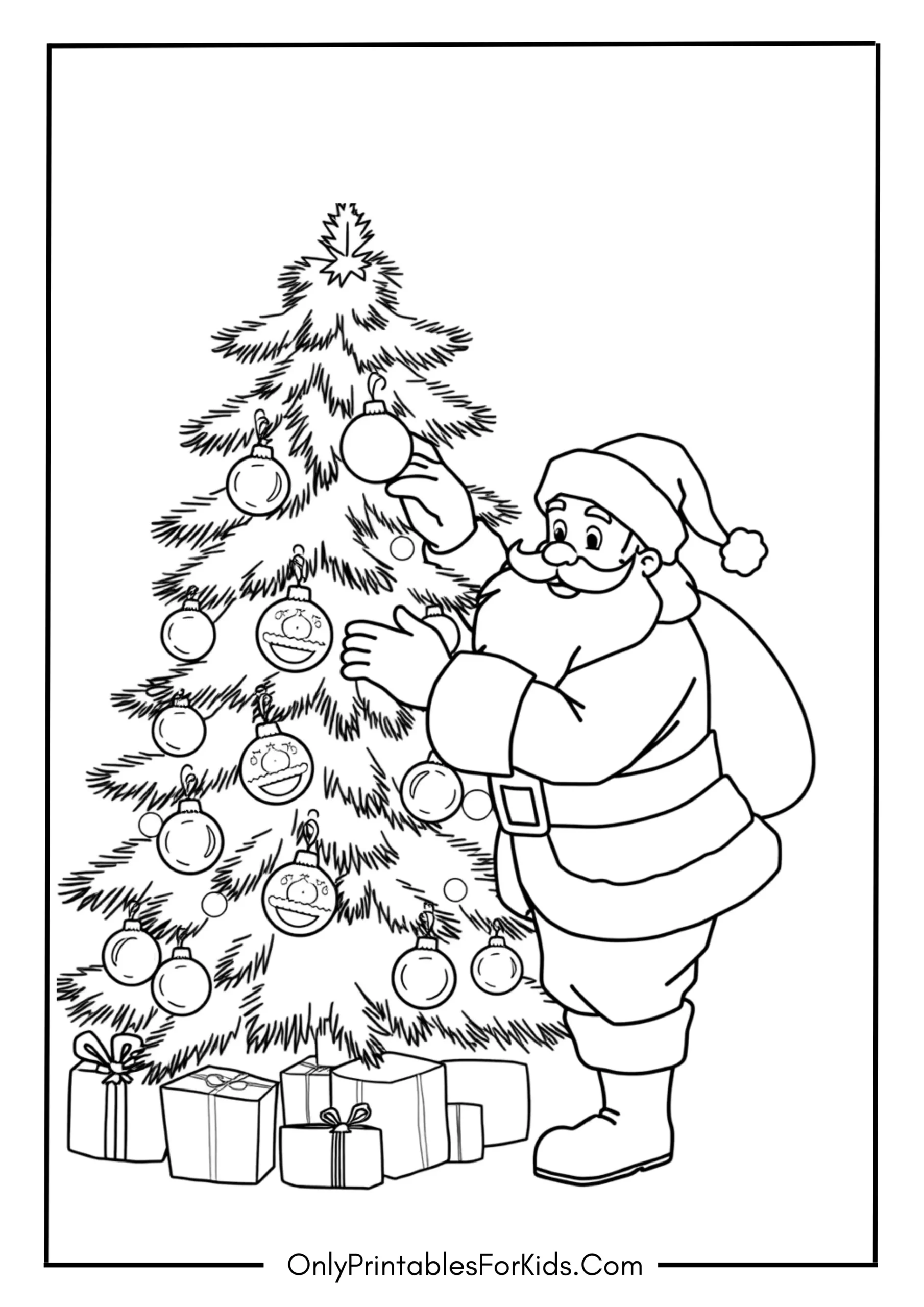 Santa Decorating the Tree Coloring Page