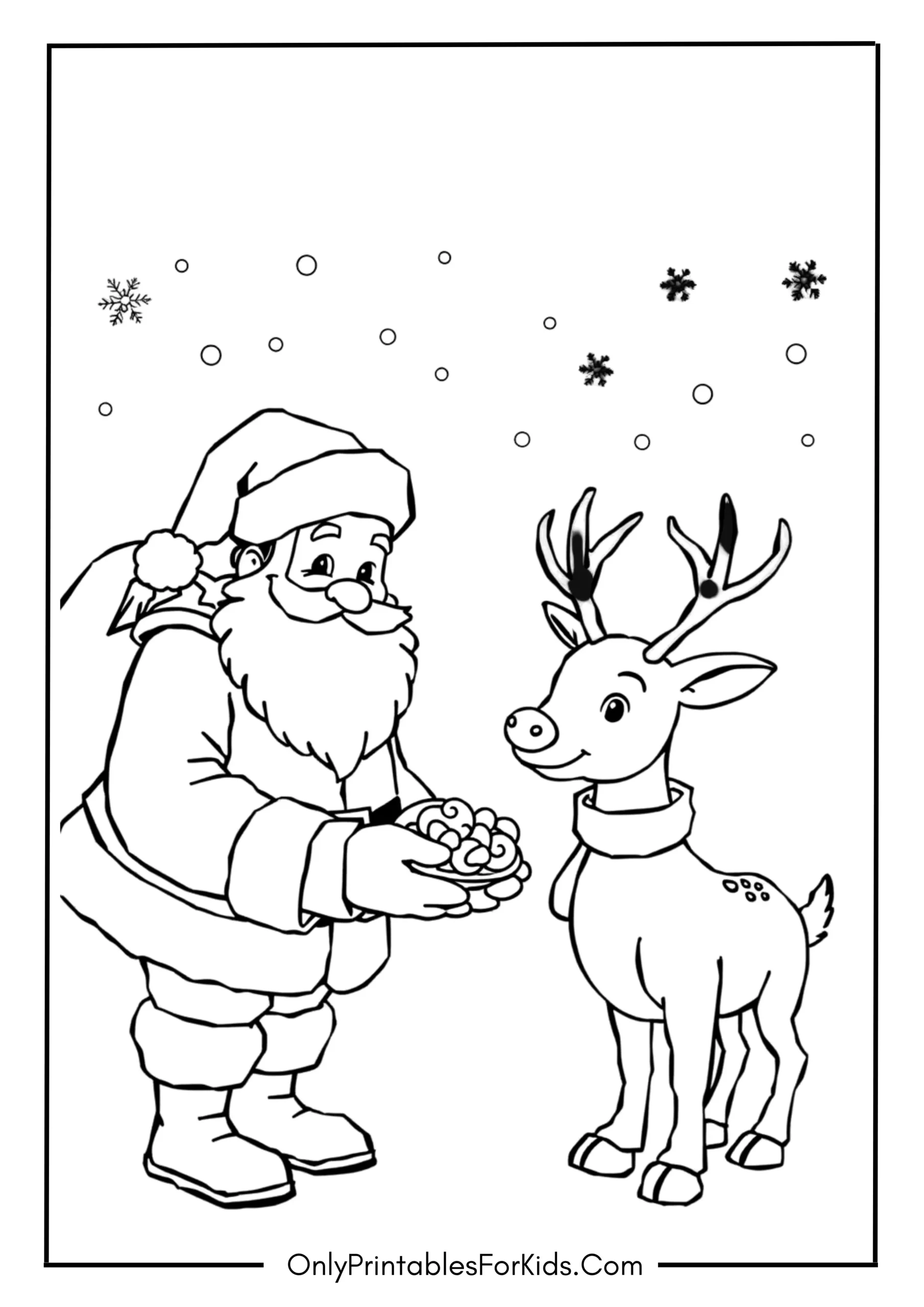 Santa Feeding His Reindeer Coloring Page