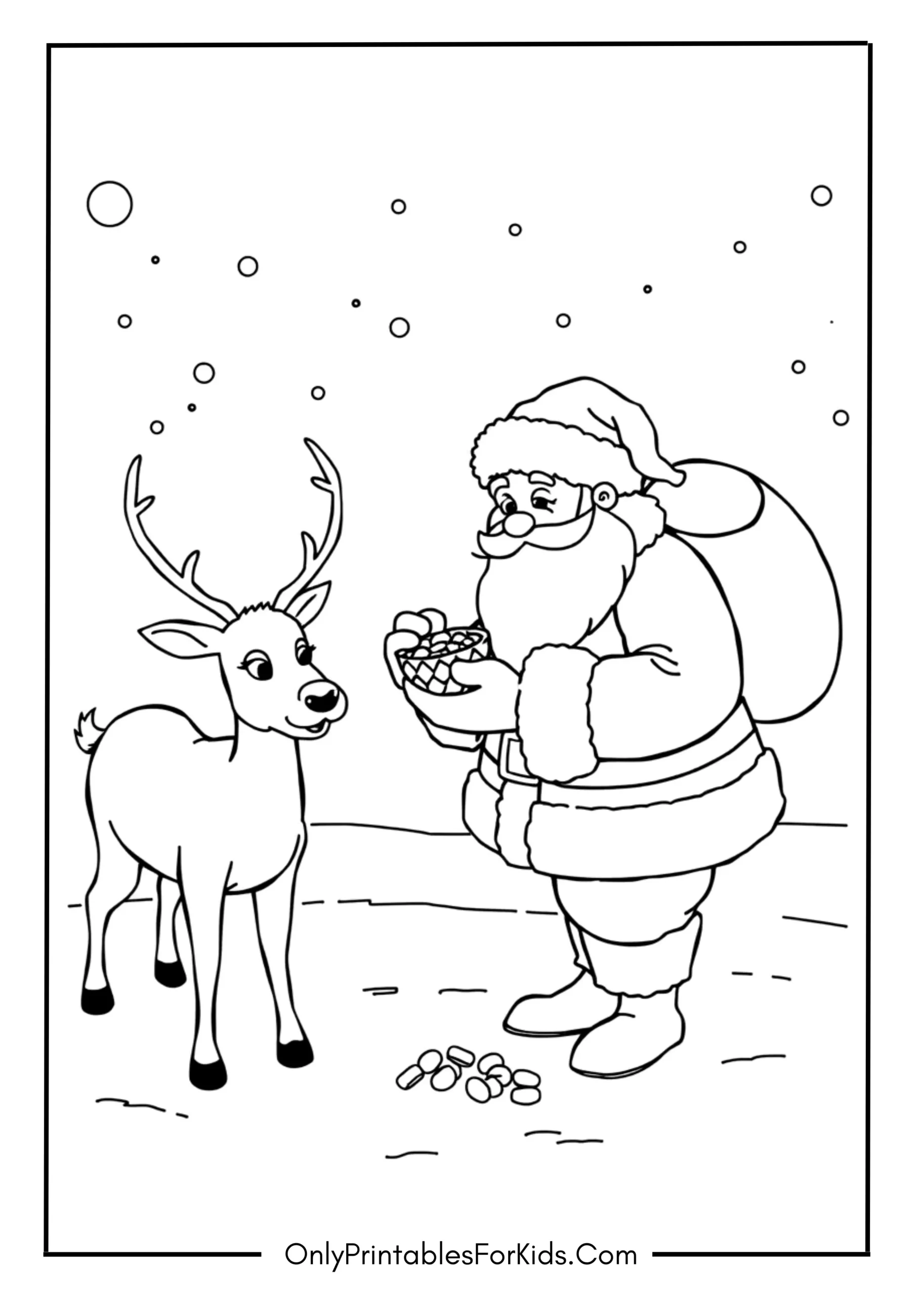 Santa Feeding the Reindeer Coloring Page