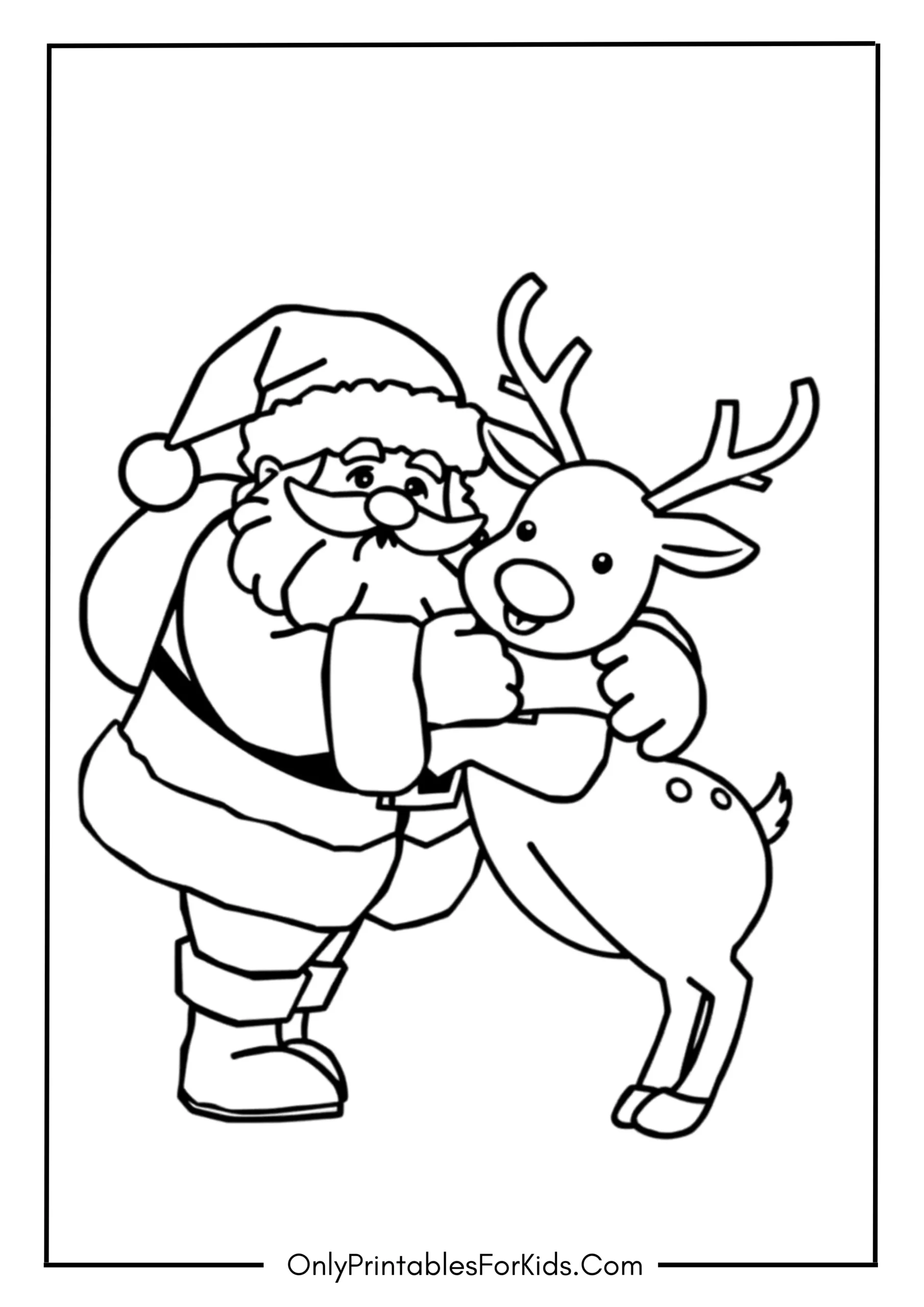 Santa Hugging His Reindeer Coloring Page
