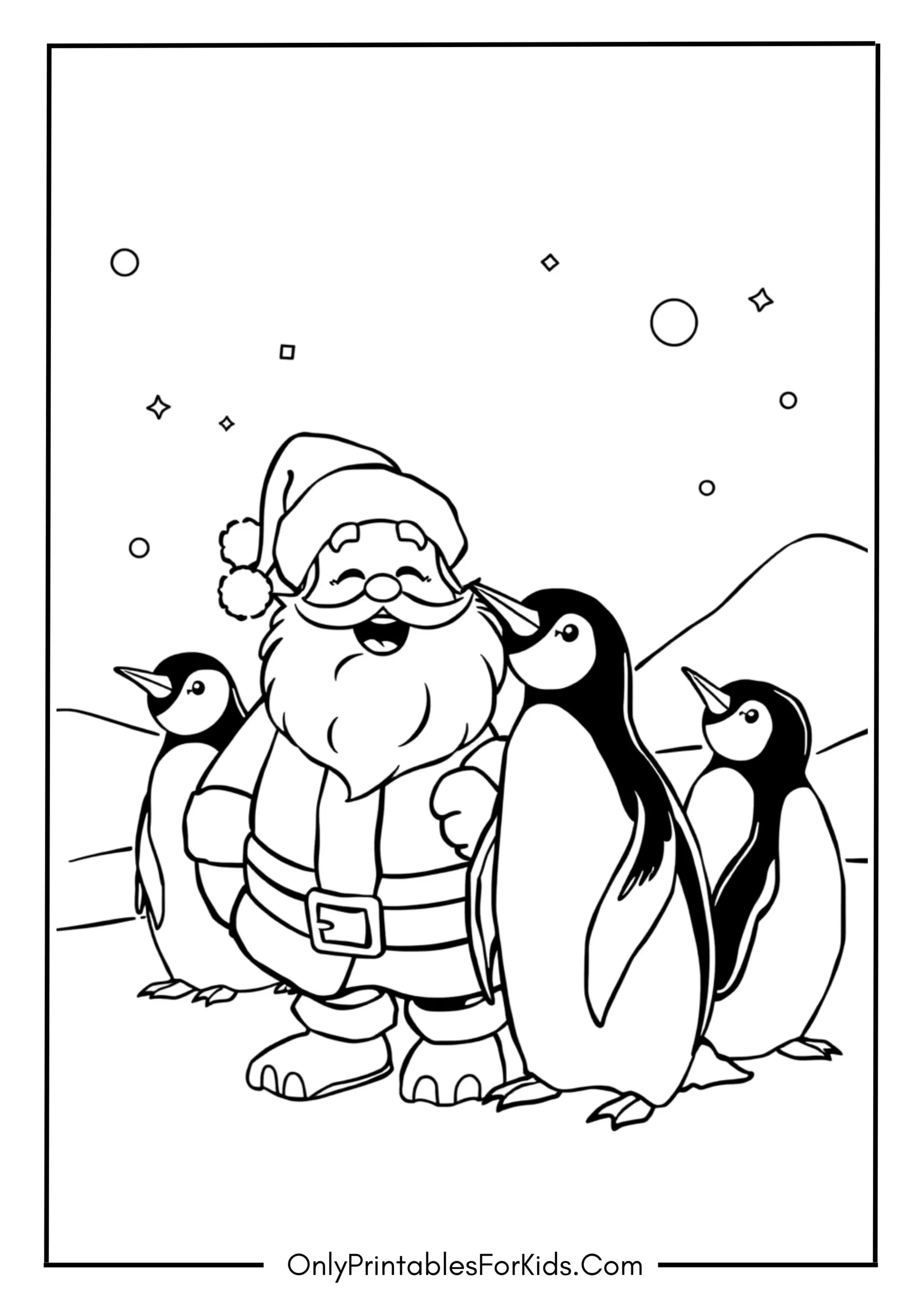 Santa and His Penguin Pals Coloring Page