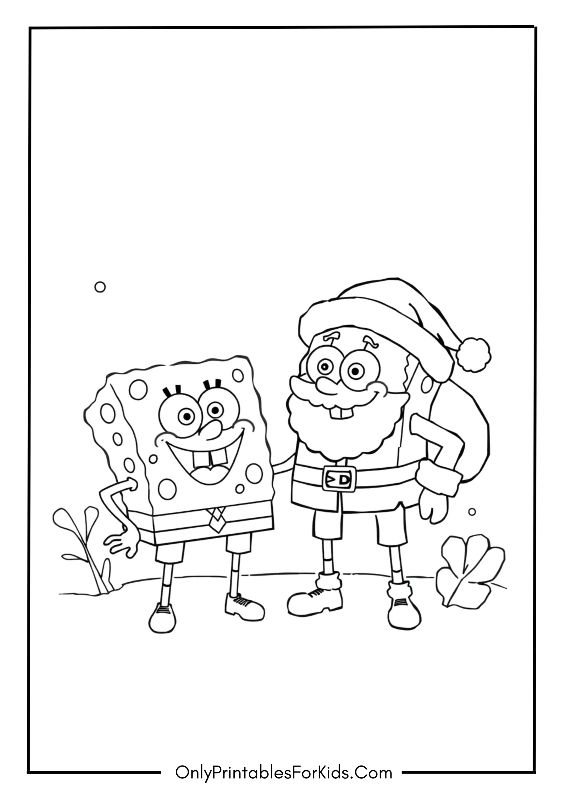 Santa and SpongeBob Coloring Page