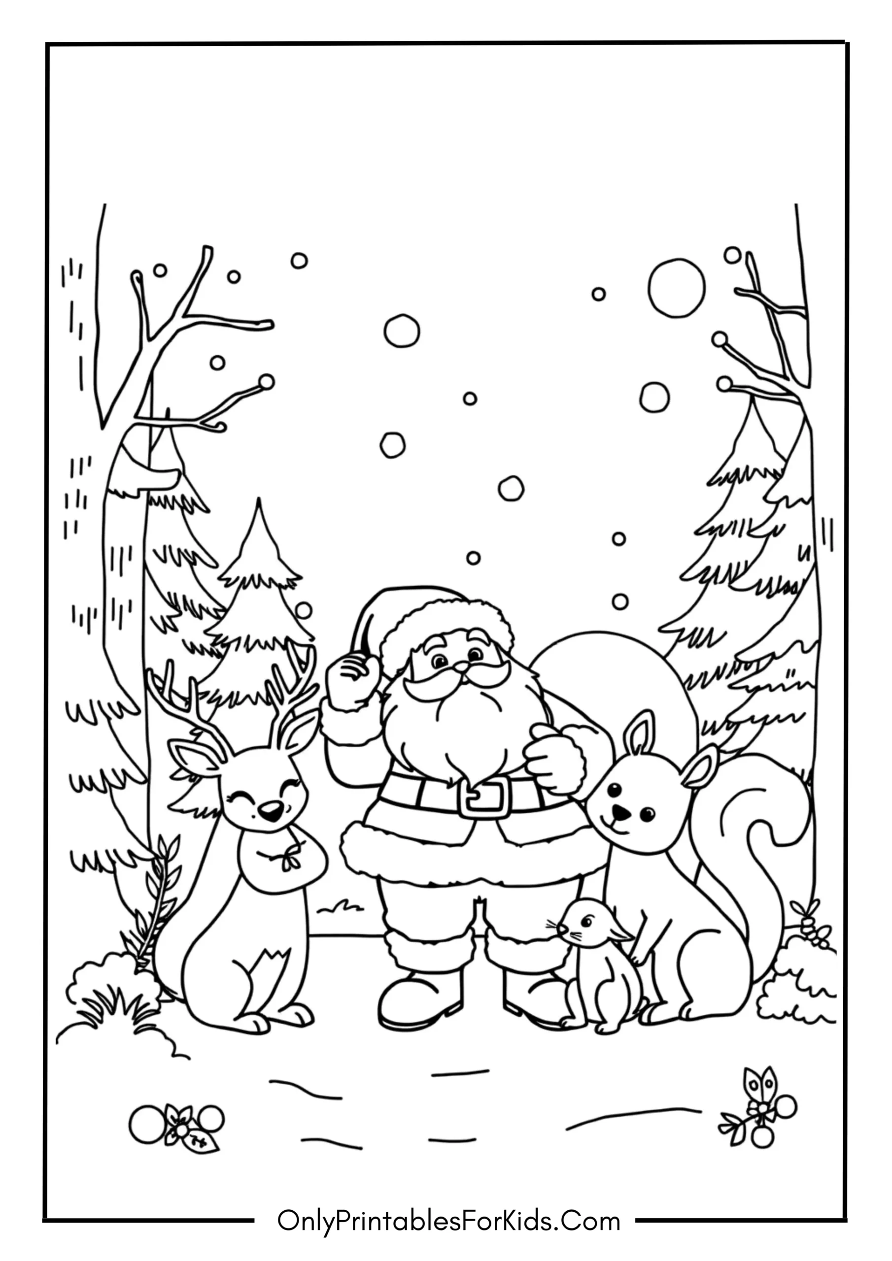 Santa with Forest Friends Coloring Page