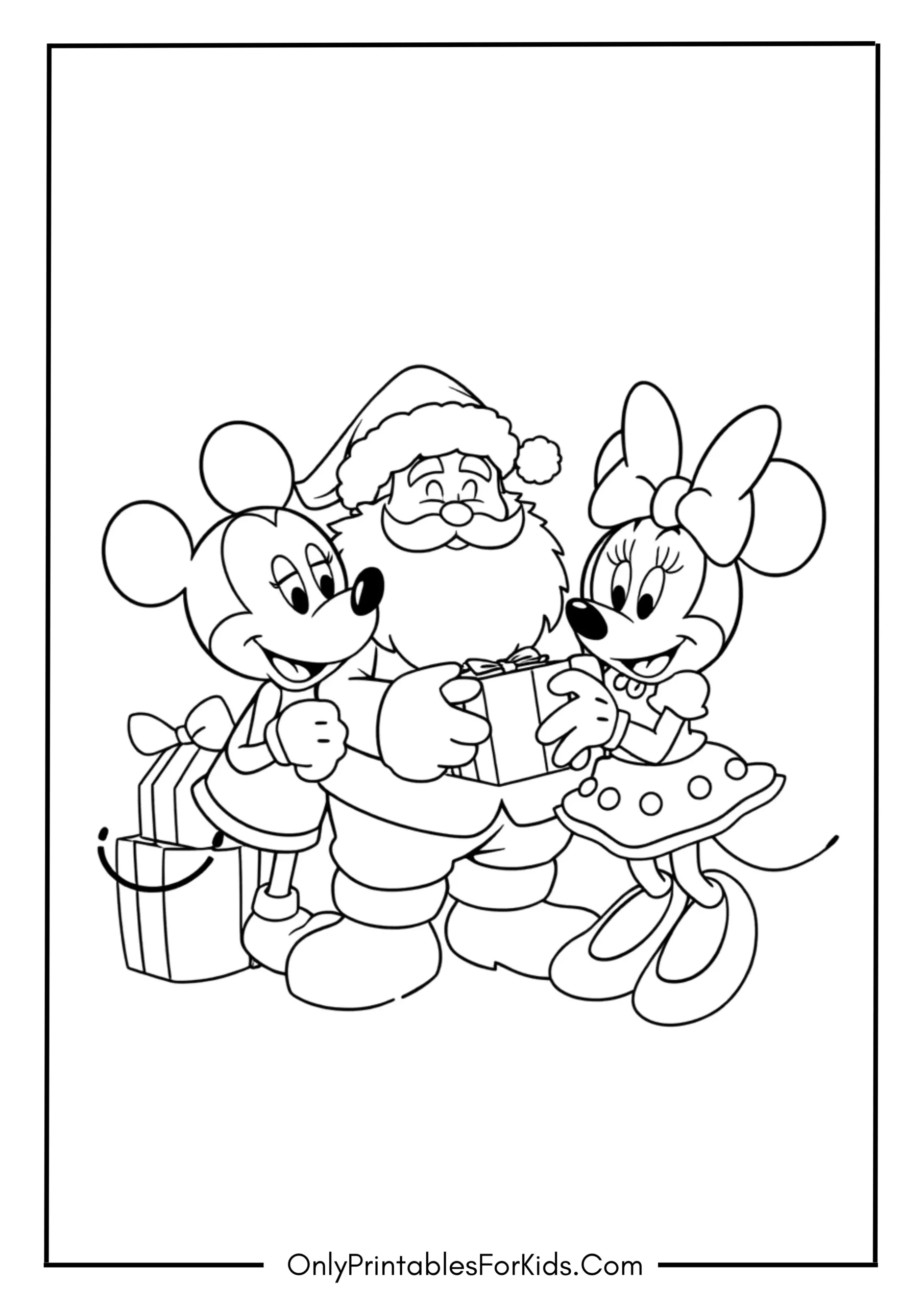 Santa with Mickey and Minnie Coloring Page