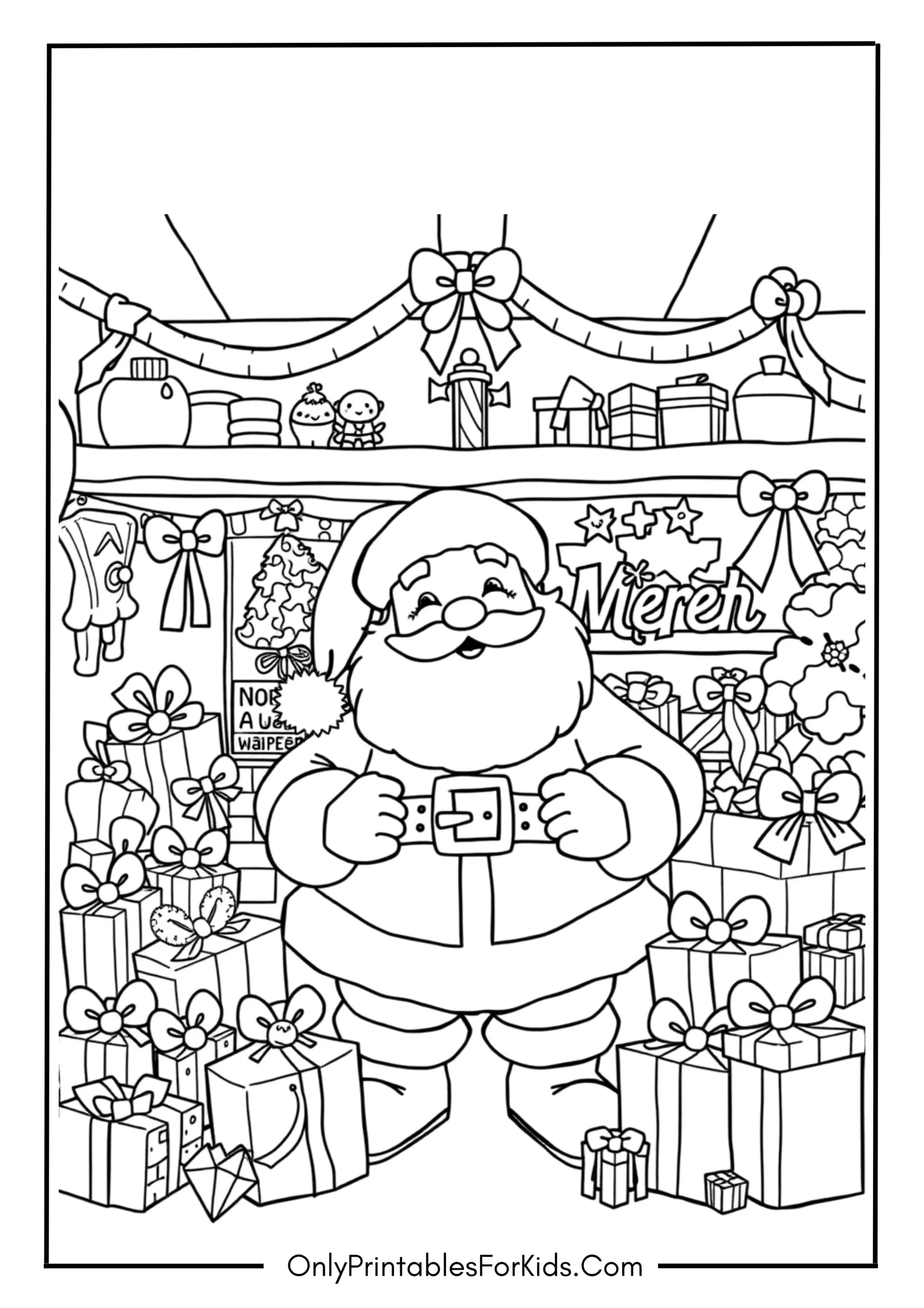 Santa’s Workshop Full of Gifts Coloring Page