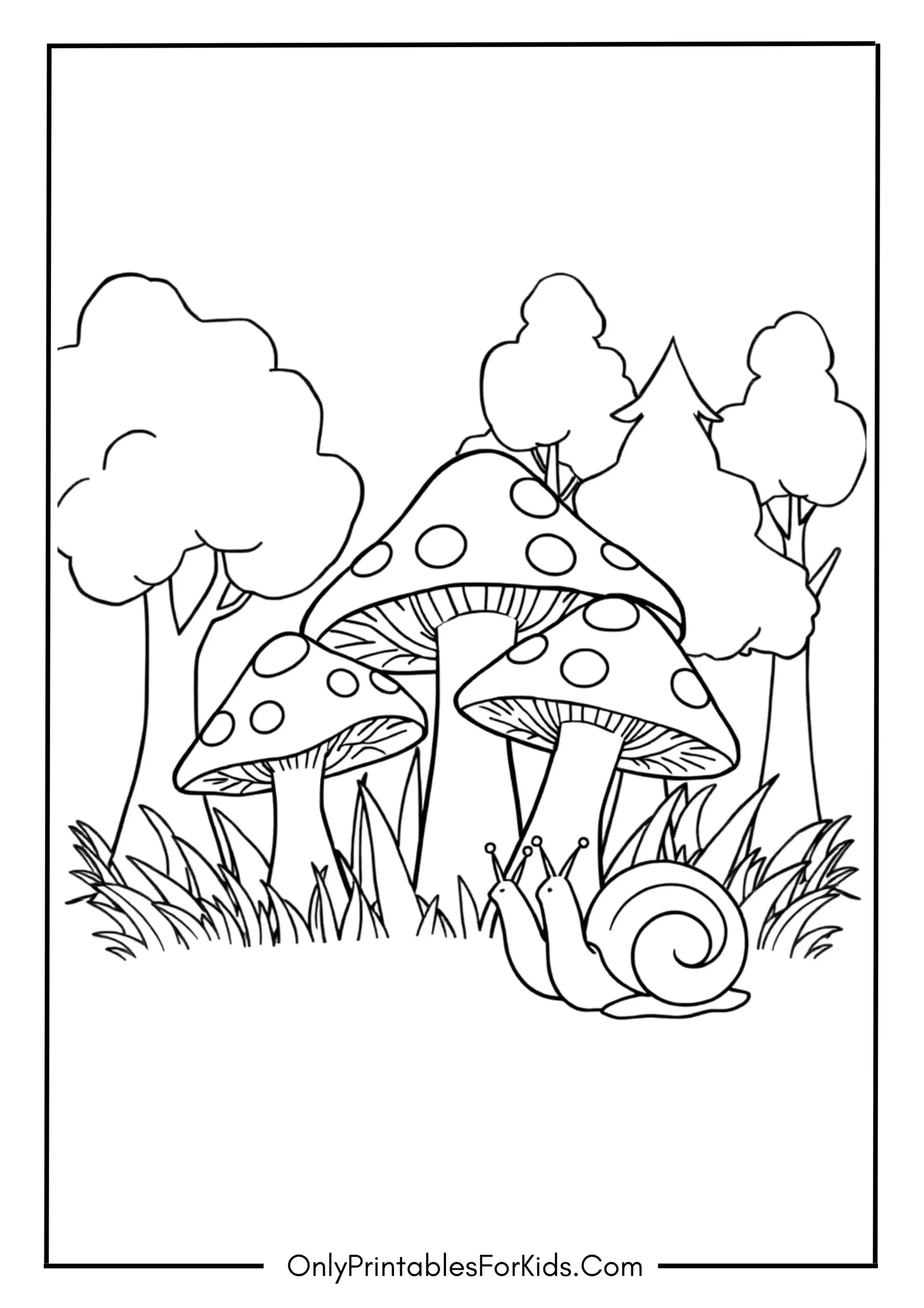 Snail and Mushroom Coloring Page