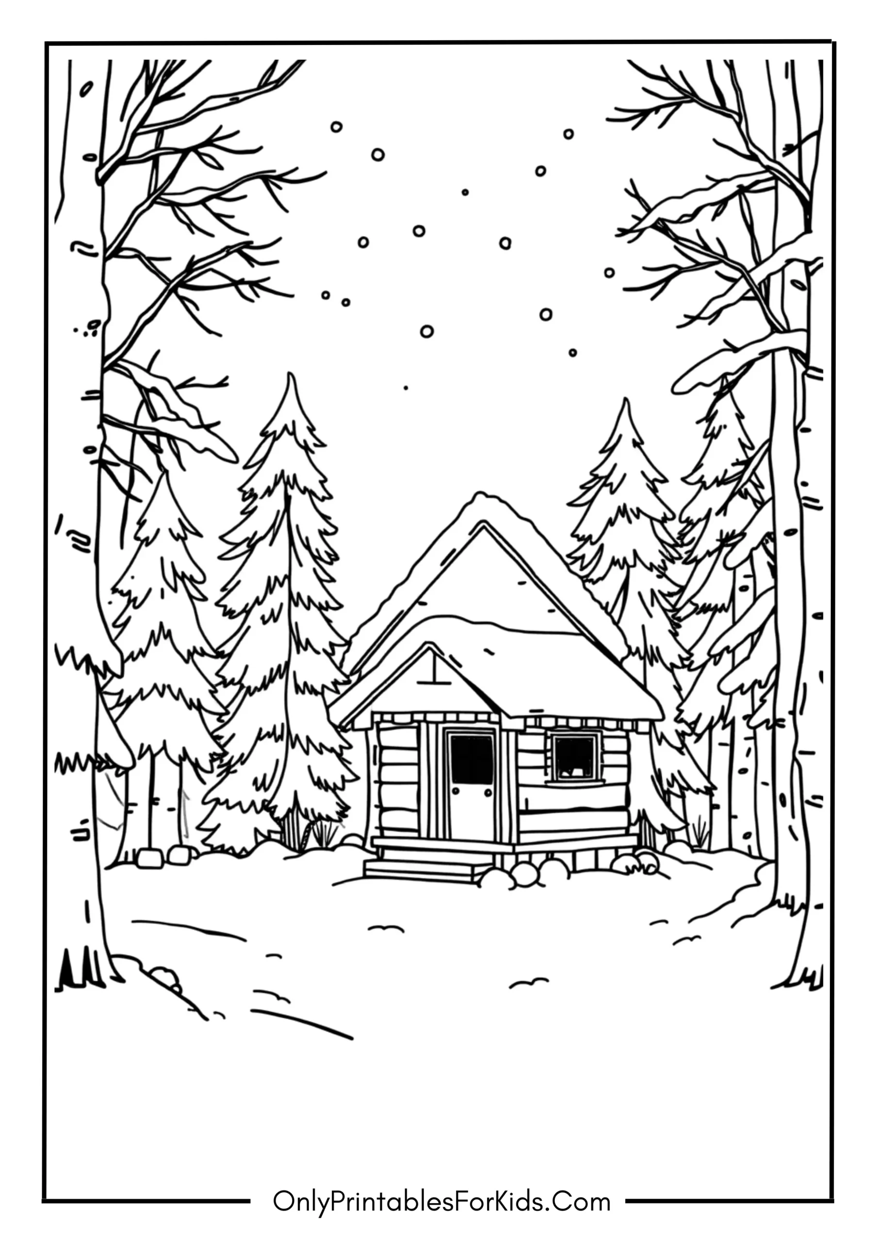 Snowy Cabin in the Woods
