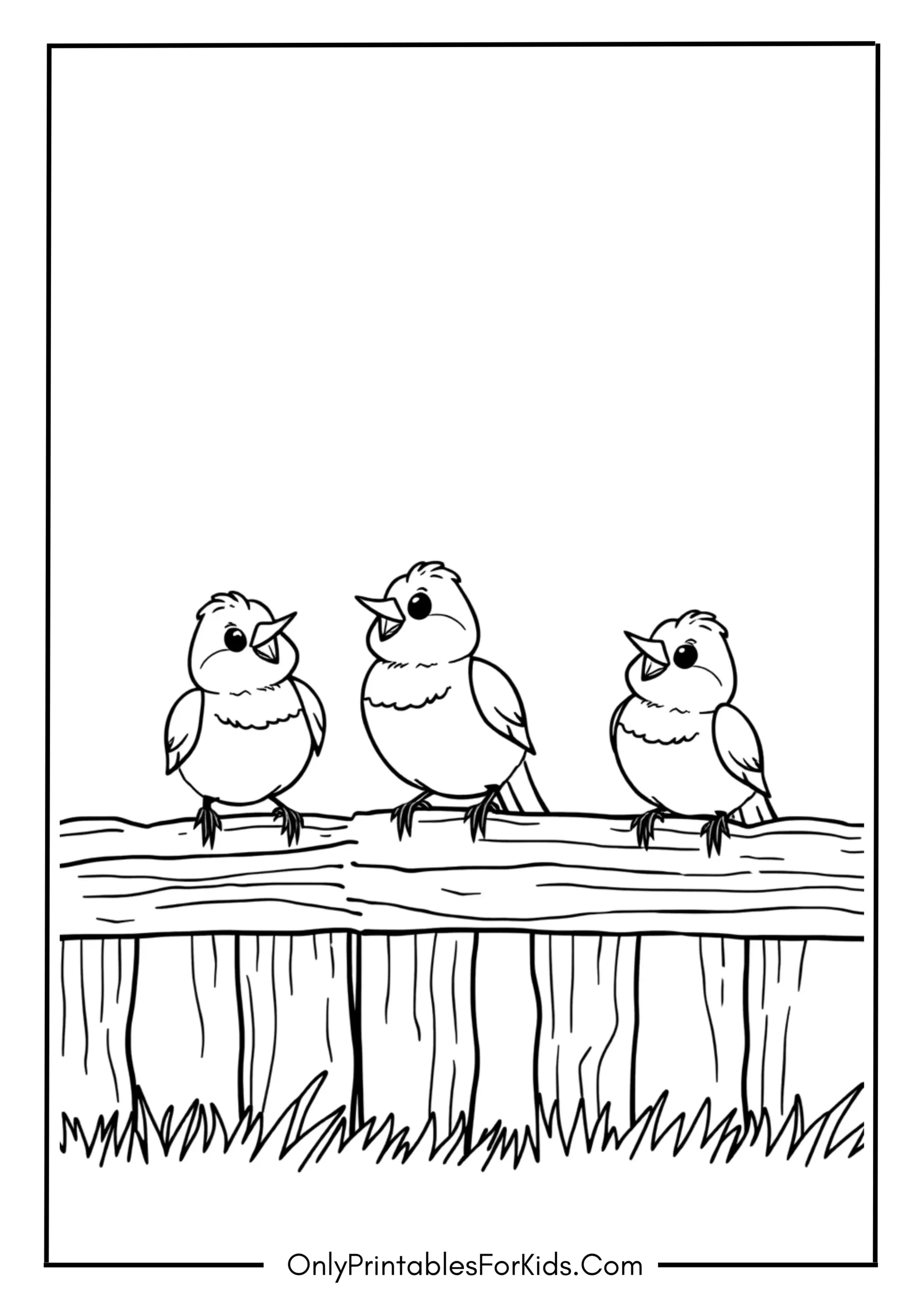 Three Birds Chirping on a Fence