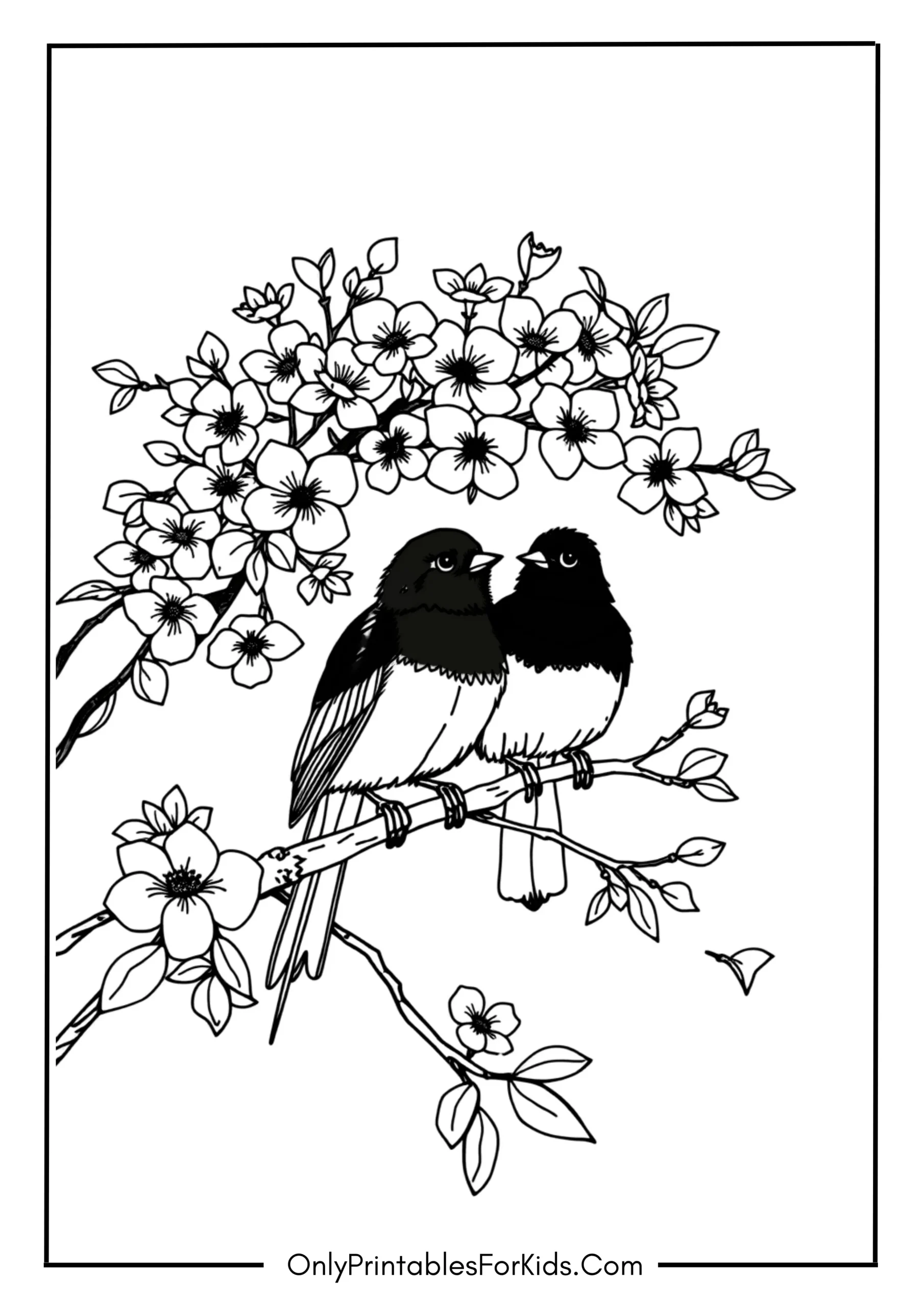 Two Birds Perched on a Flowering Tree