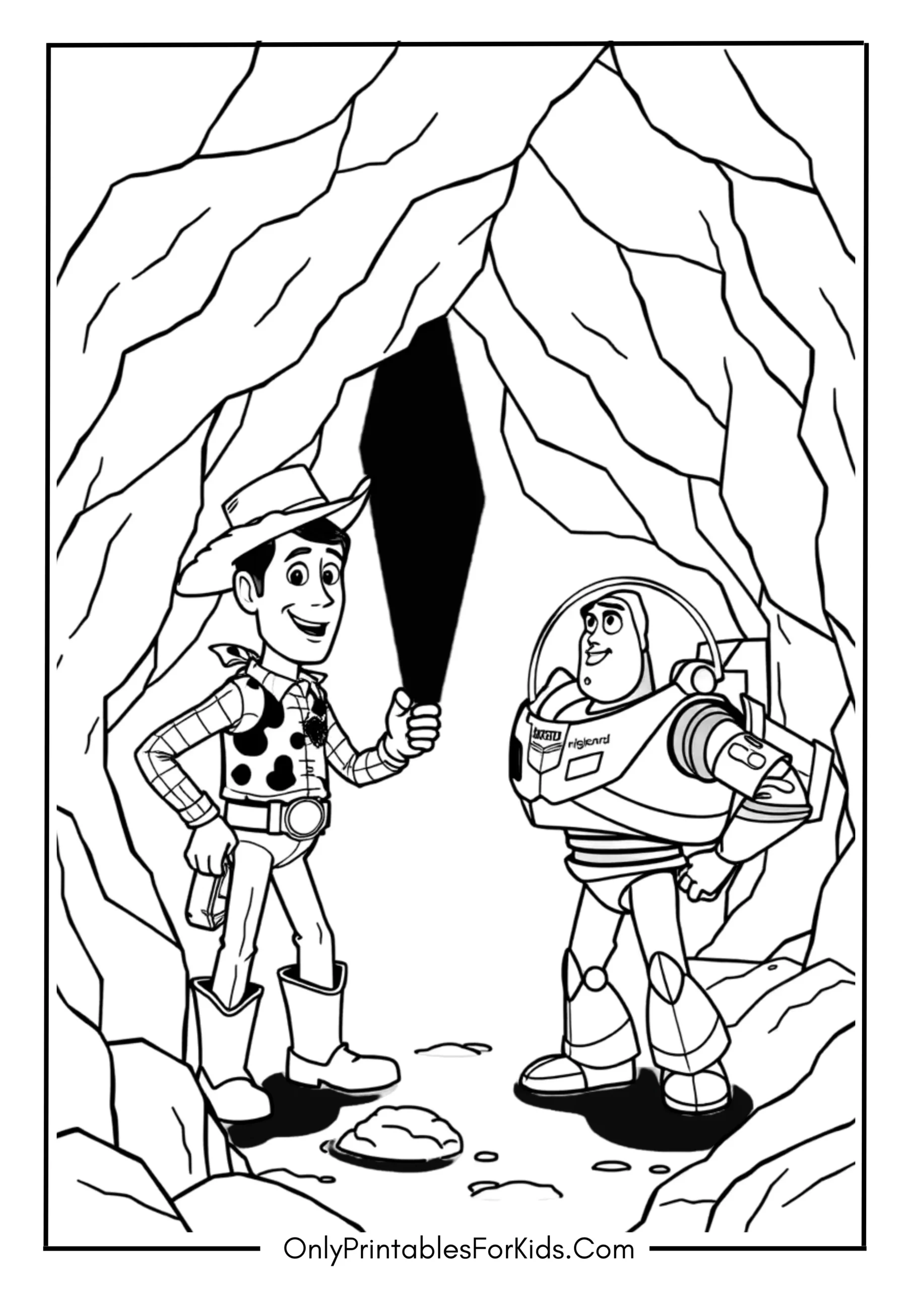 Woody and Buzz Exploring a Cave