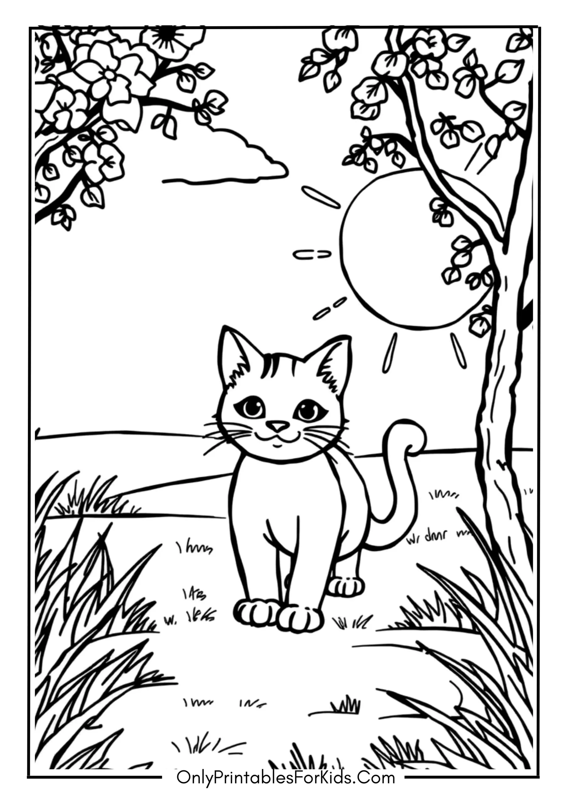 Cat Exploring a Sunny Yard