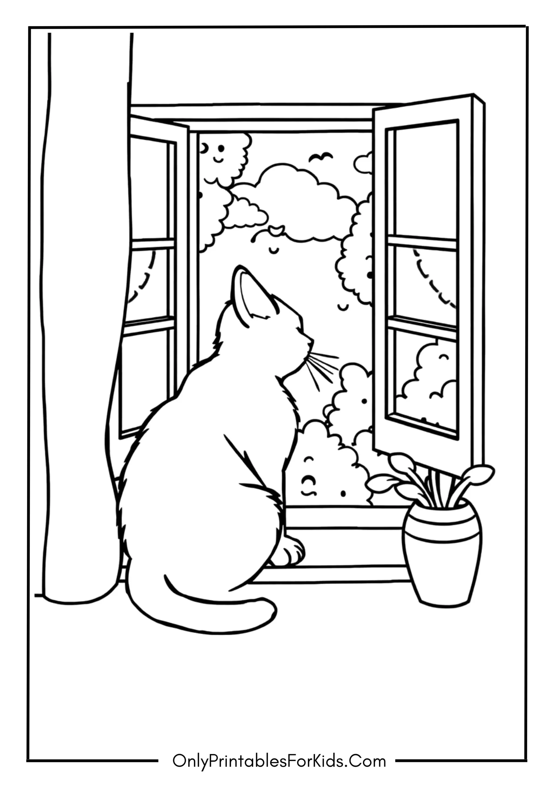 Curious Cat Looking Out the Window