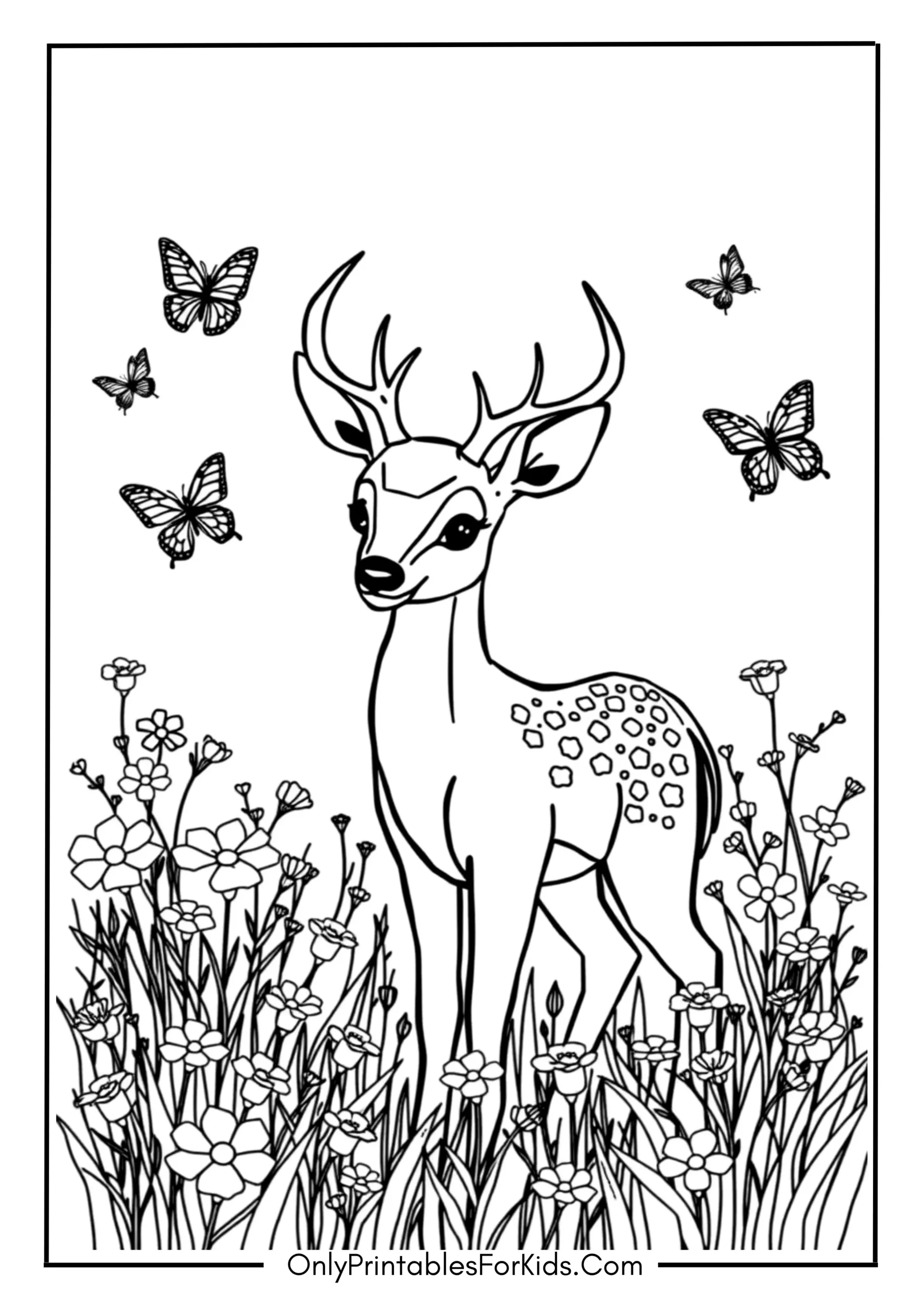 Deer and Butterflies in a Meadow