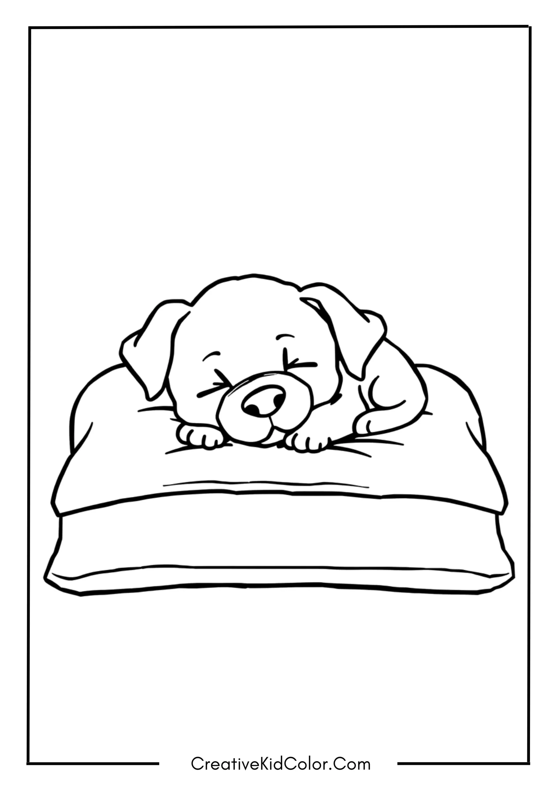 Sleeping Puppy on a Soft Pillow