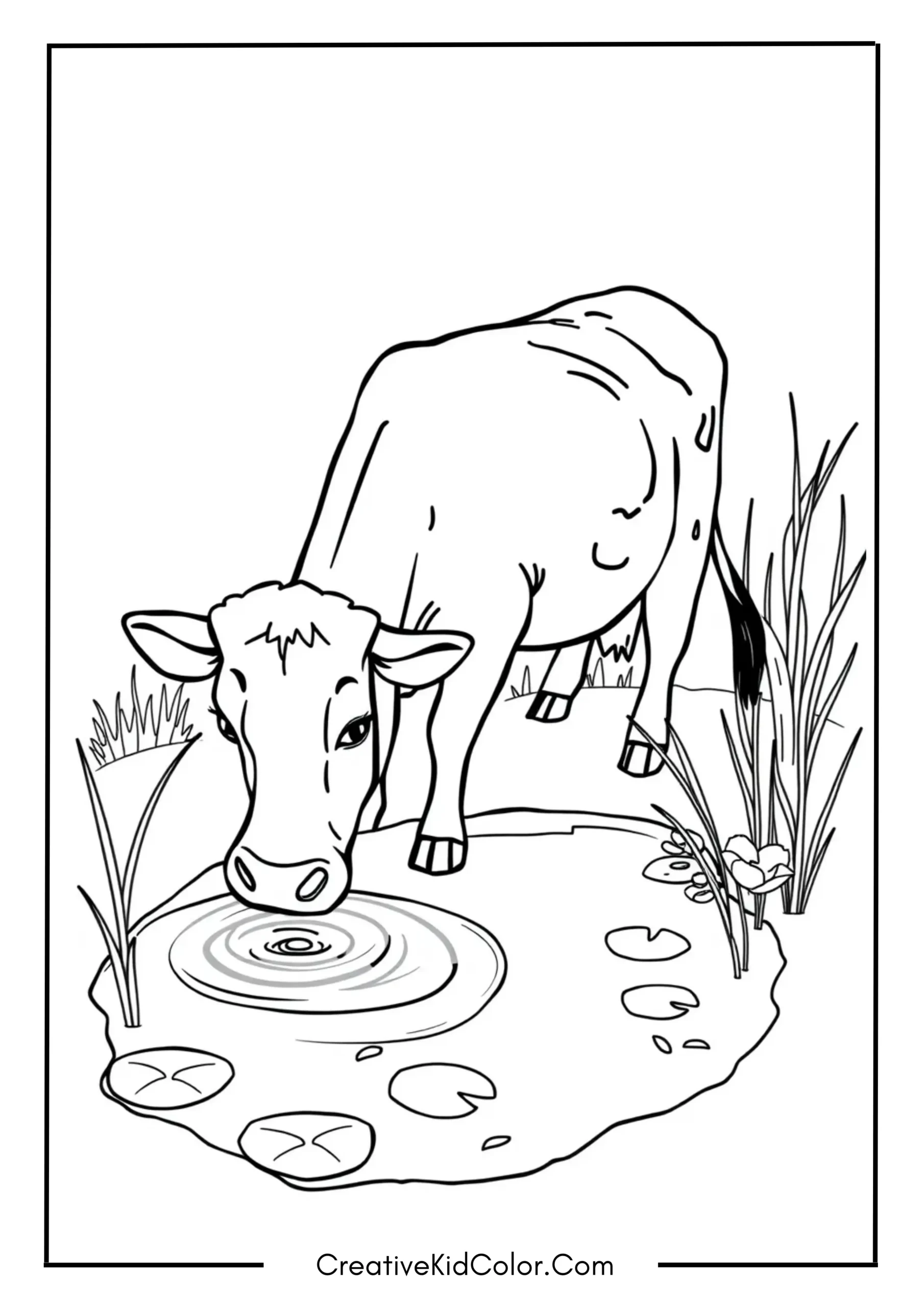 Cow Drinking from a Pond