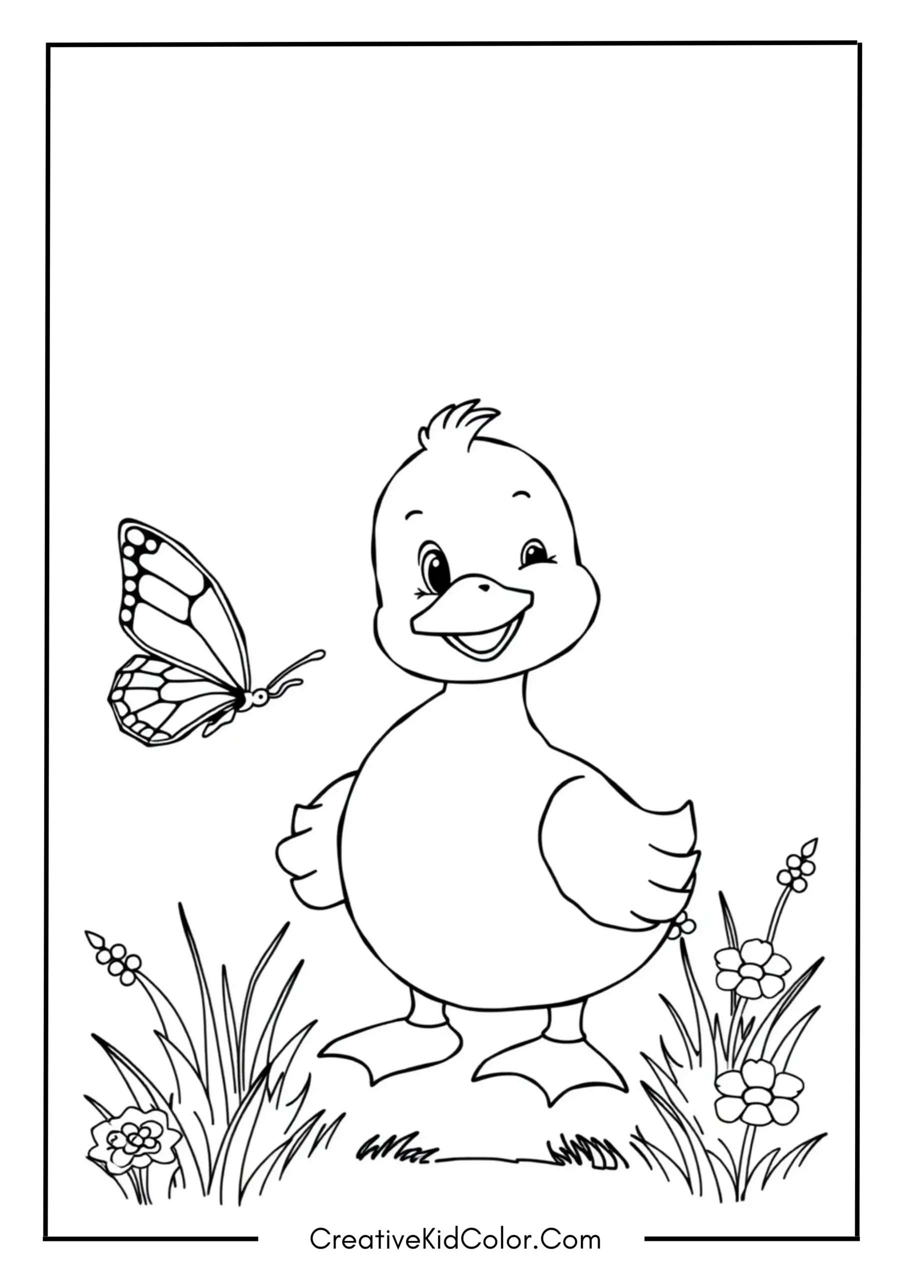 Duck Coloring Pages for Kids to Print and Color 9 Duck with a Butterfly Friend