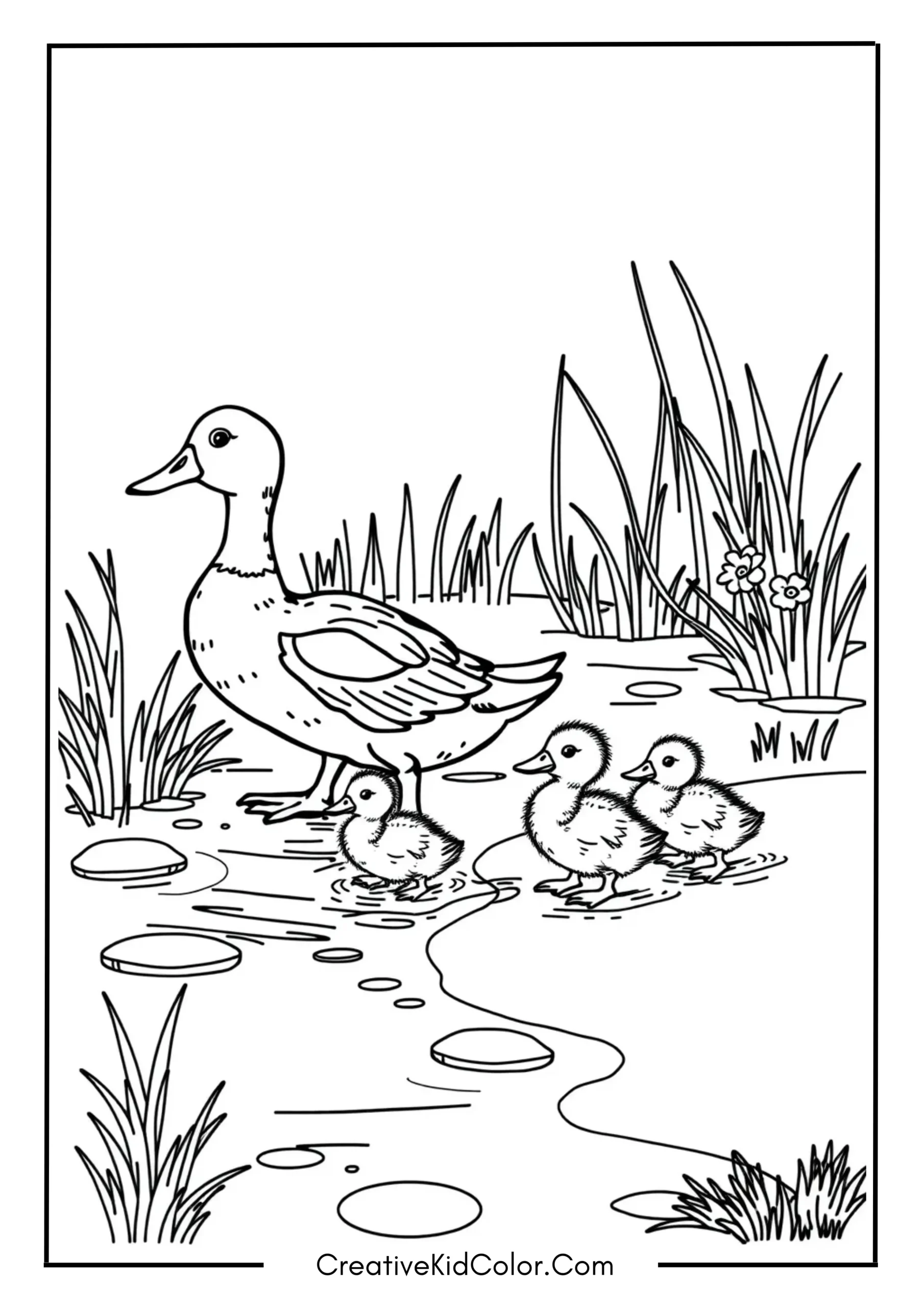 Duck Coloring Pages for Kids to Print and Color 3 Duckling Following Mother Duck