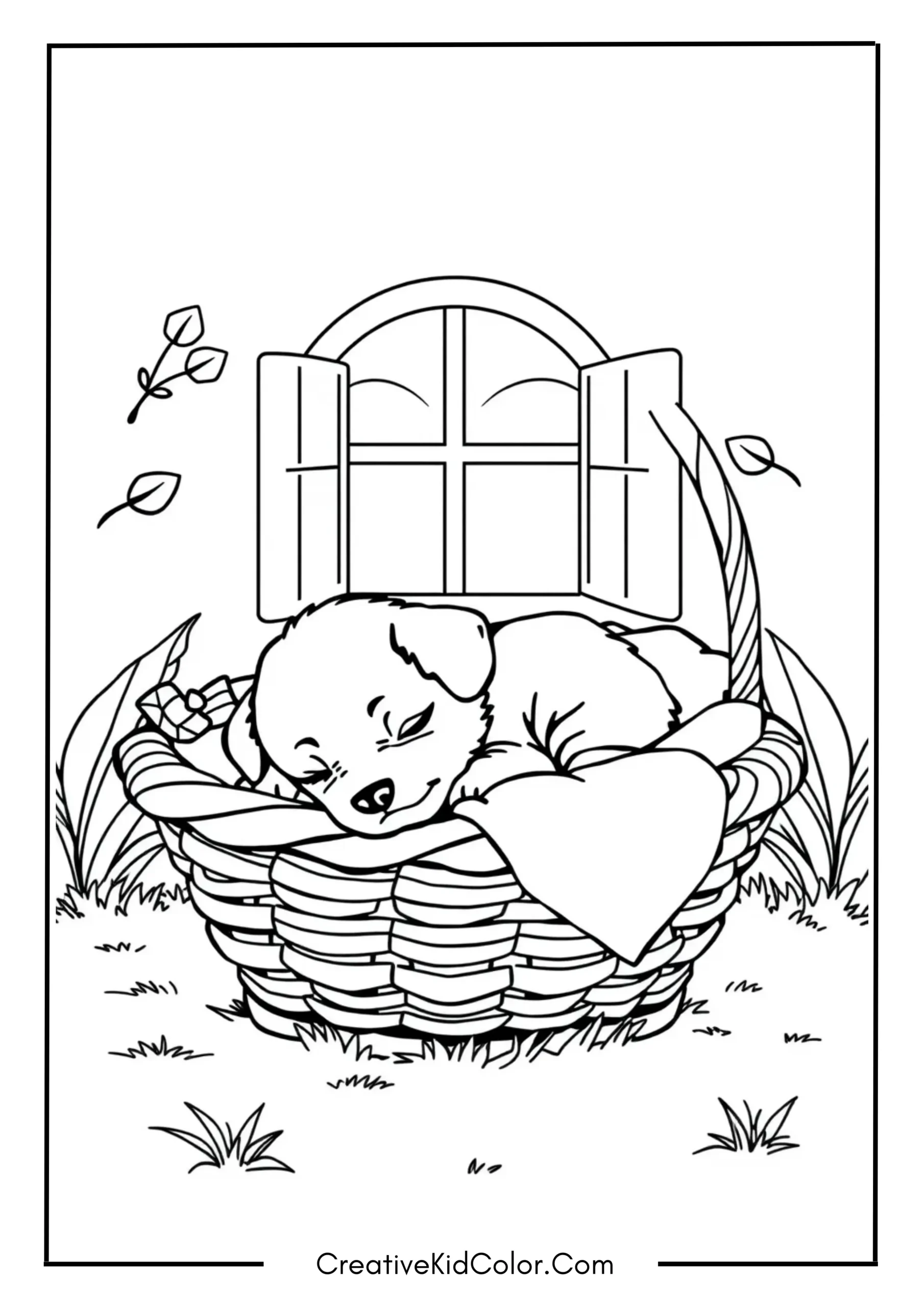 Puppy Sleeping in a Basket