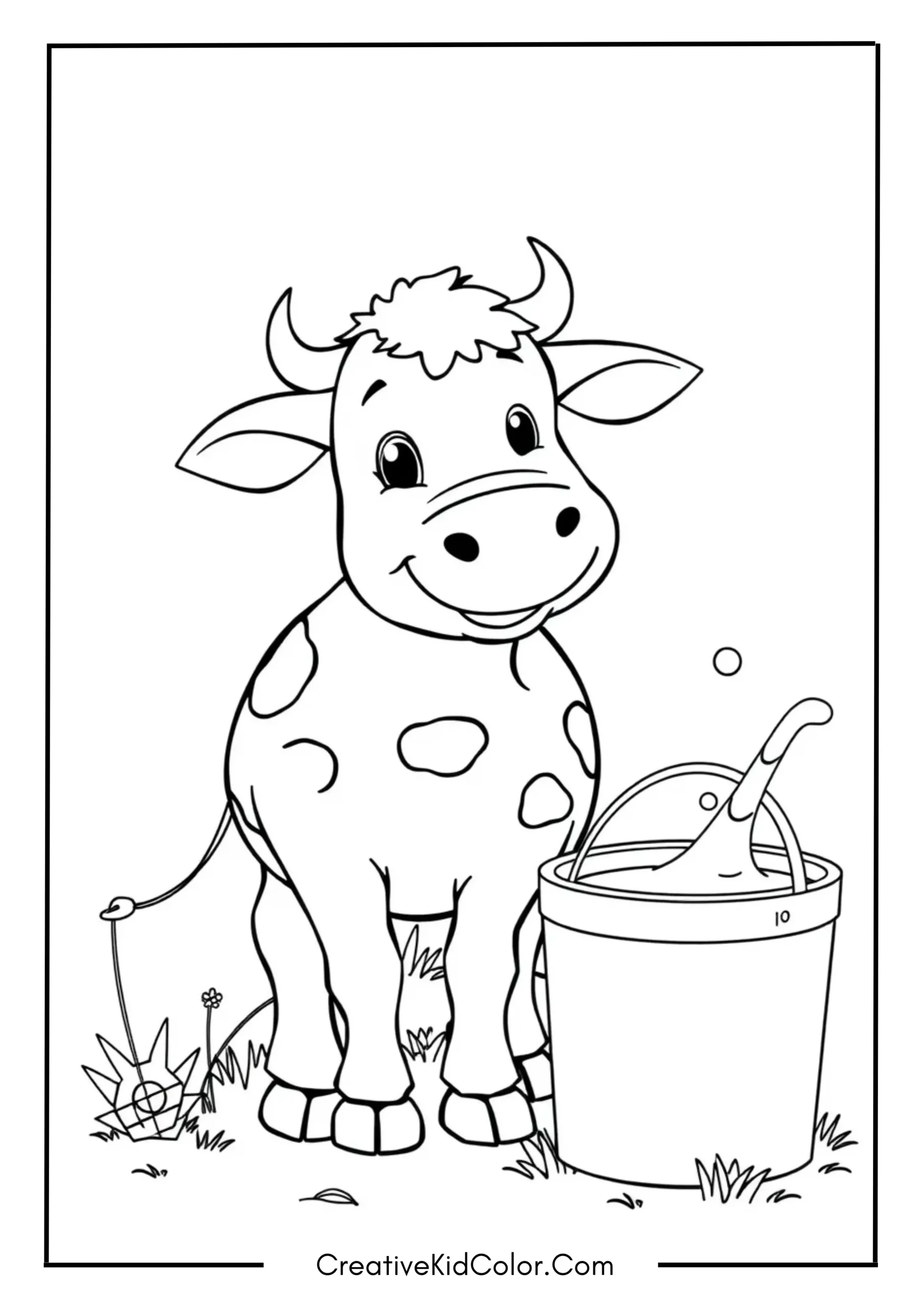 Smiling Cow with Milk Bucket